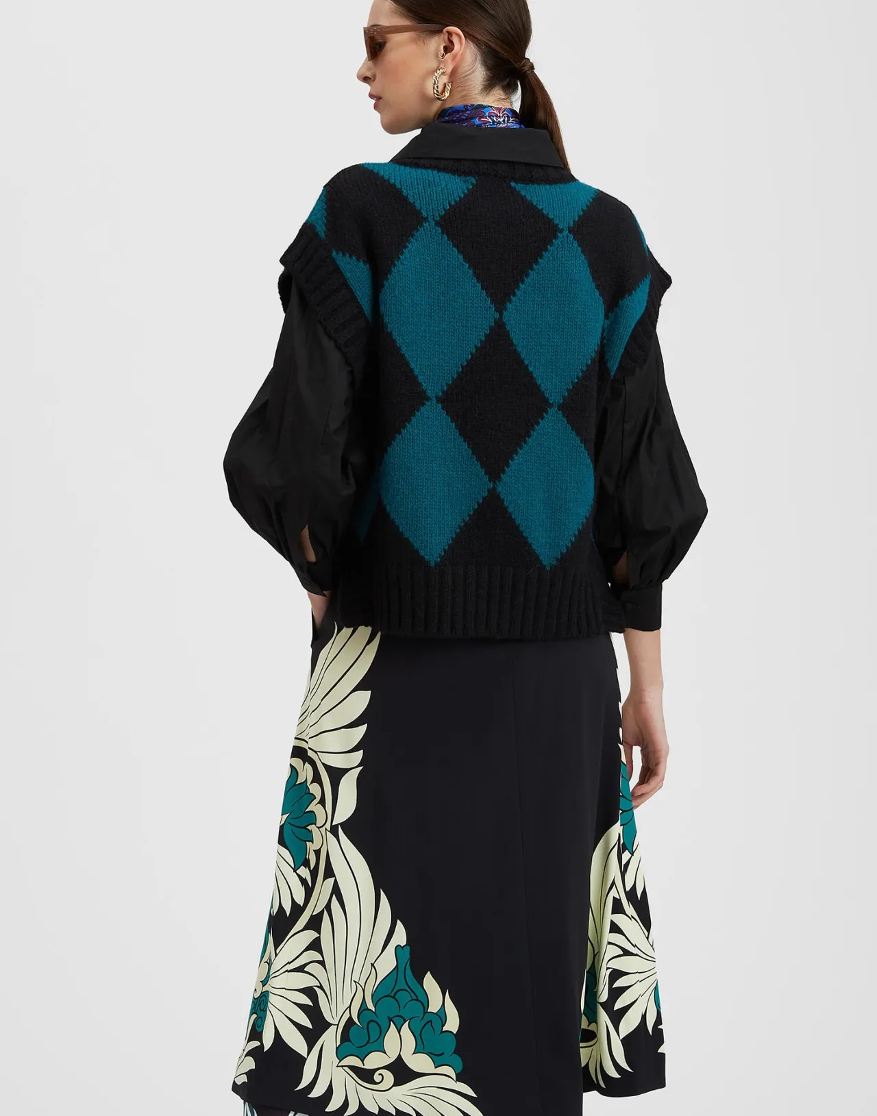 Gilet Stagionale La DoubleJ - Rombo Bicolore in Lana Pura, Nero e Verde