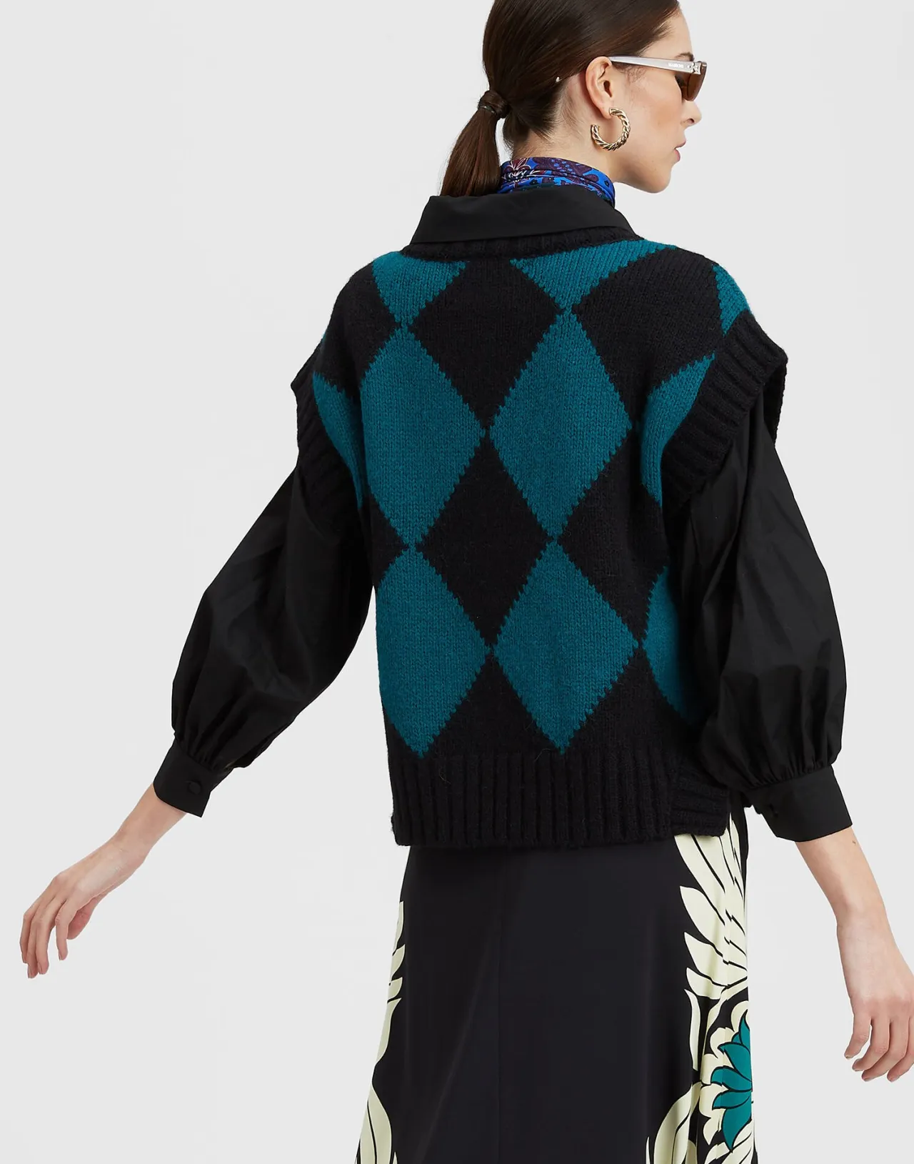 Gilet Stagionale La DoubleJ - Rombo Bicolore in Lana Pura, Nero e Verde