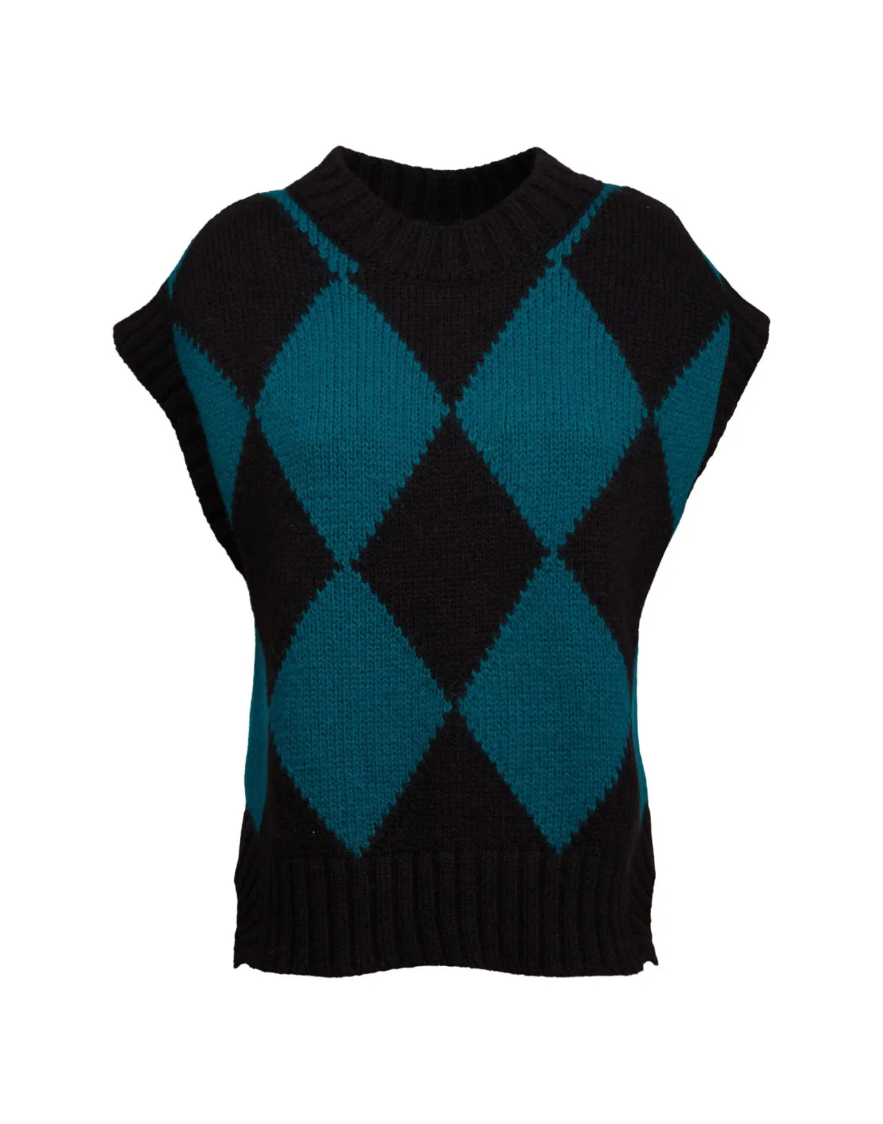 Gilet Stagionale La DoubleJ - Rombo Bicolore in Lana Pura, Nero e Verde
