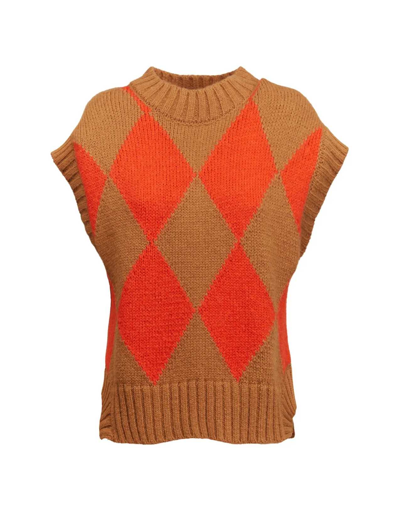 La DoubleJ - Gilet in Lana con Motivo Argyle, Tonalità Cammello e Arancione - Ultimi Pezzi