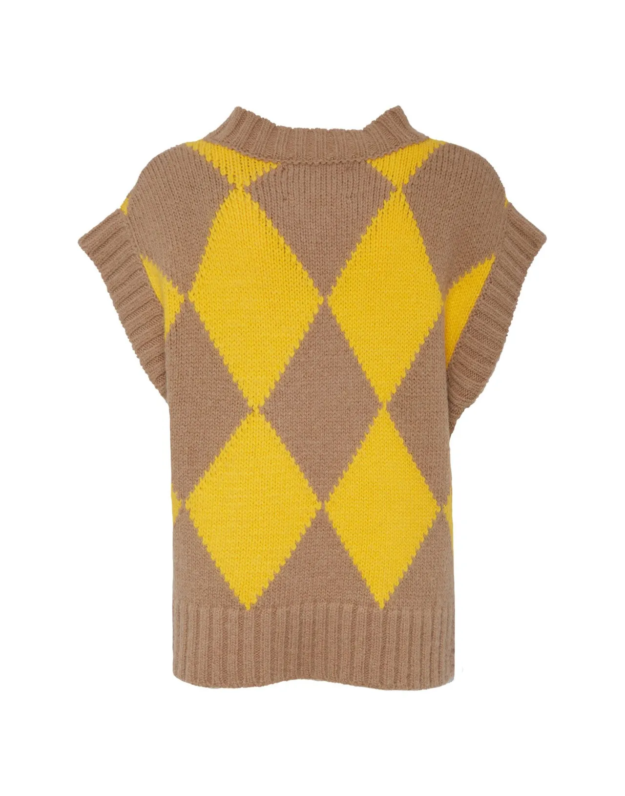 Gilet Casual Elegante La DoubleJ in Lana Pura - Motivo Diamante Sabbia/Giallo, Prezzo Conveniente