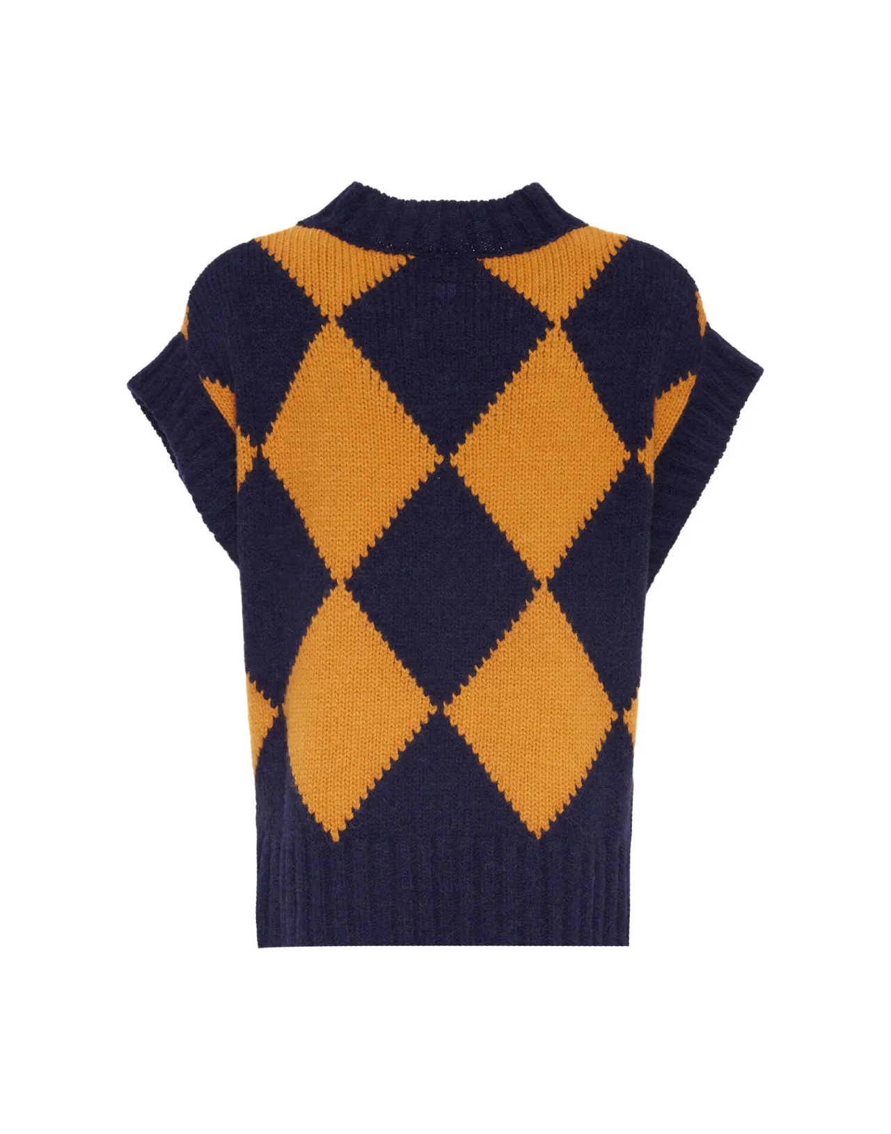 Gilet Invernale La DoubleJ - Fantasia Diamante in Lana Blu Navy con Dettagli Senape  
Prendi lo Stile Autunnale con un Tocco Vintage