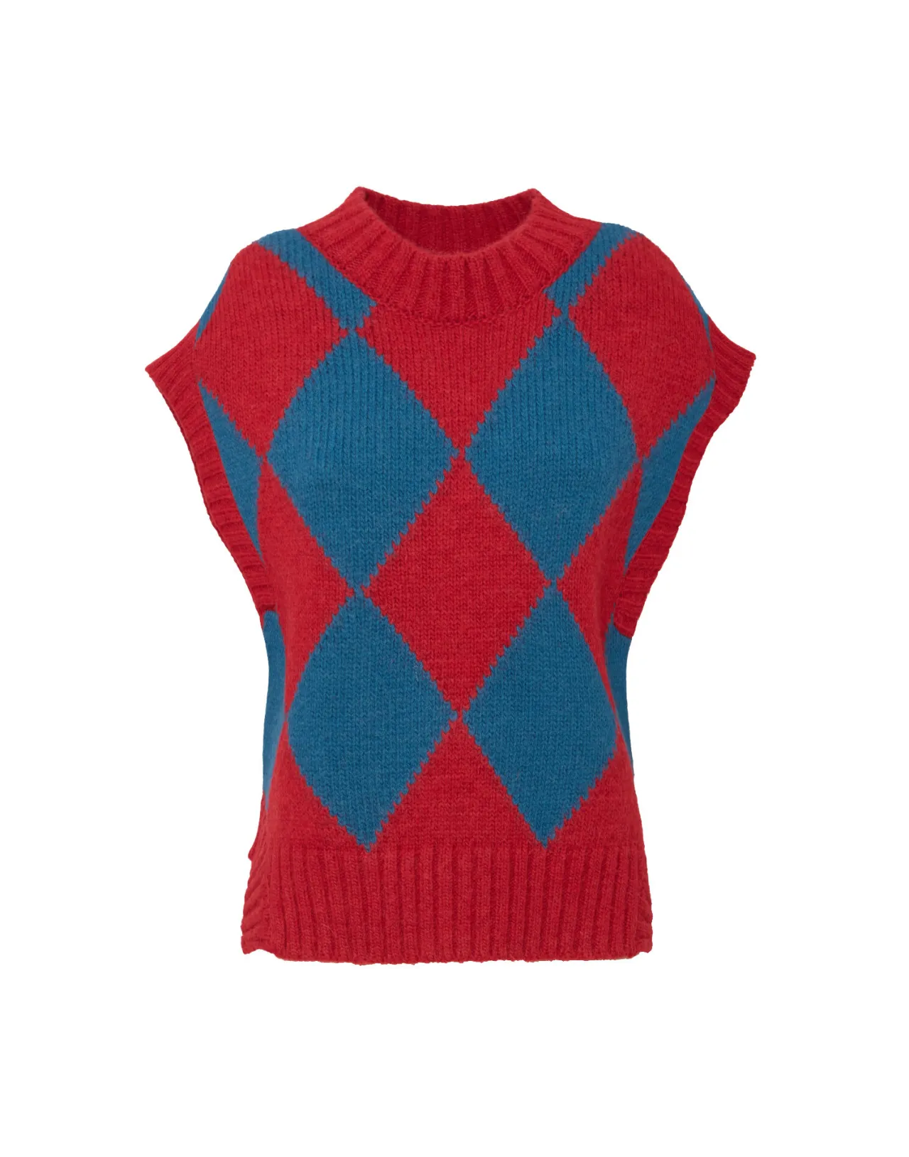 Elegante Gilet La DoubleJ in Pura Lana con Motivo Diamante - Fantasia Bordeaux e Blu Elettrico per Look All'Ultima Moda