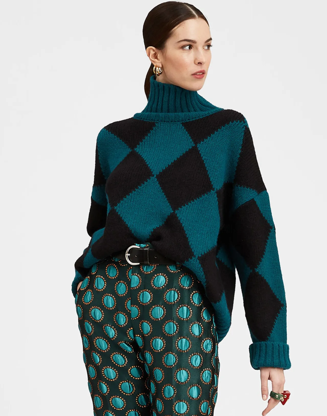 Maglione invernale La DoubleJ - Motivo Argyll Verde Foresta con dettagli neri in lana vergine (Promozione stagionale con prezzo speciale)