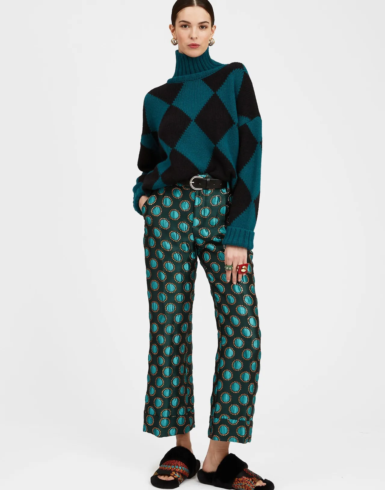 Maglione invernale La DoubleJ - Motivo Argyll Verde Foresta con dettagli neri in lana vergine (Promozione stagionale con prezzo speciale)