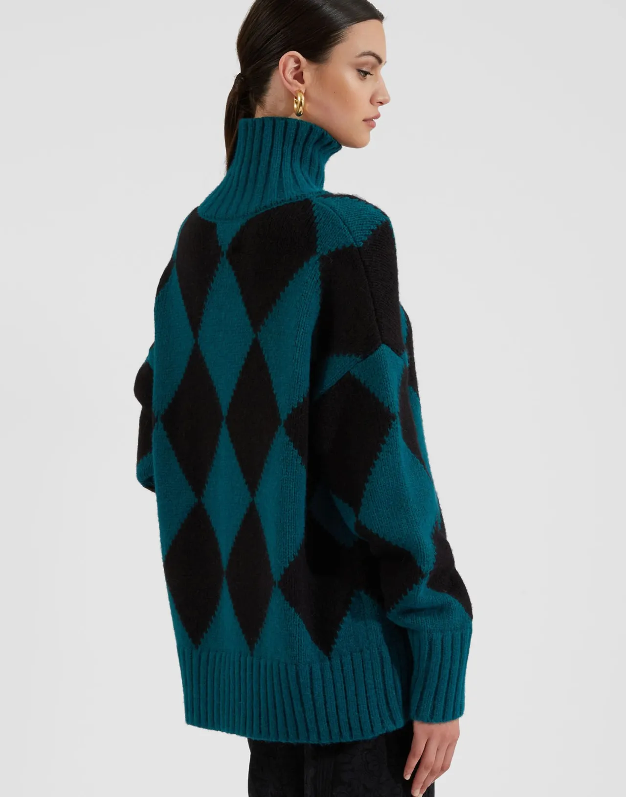 Maglione invernale La DoubleJ - Motivo Argyll Verde Foresta con dettagli neri in lana vergine (Promozione stagionale con prezzo speciale)