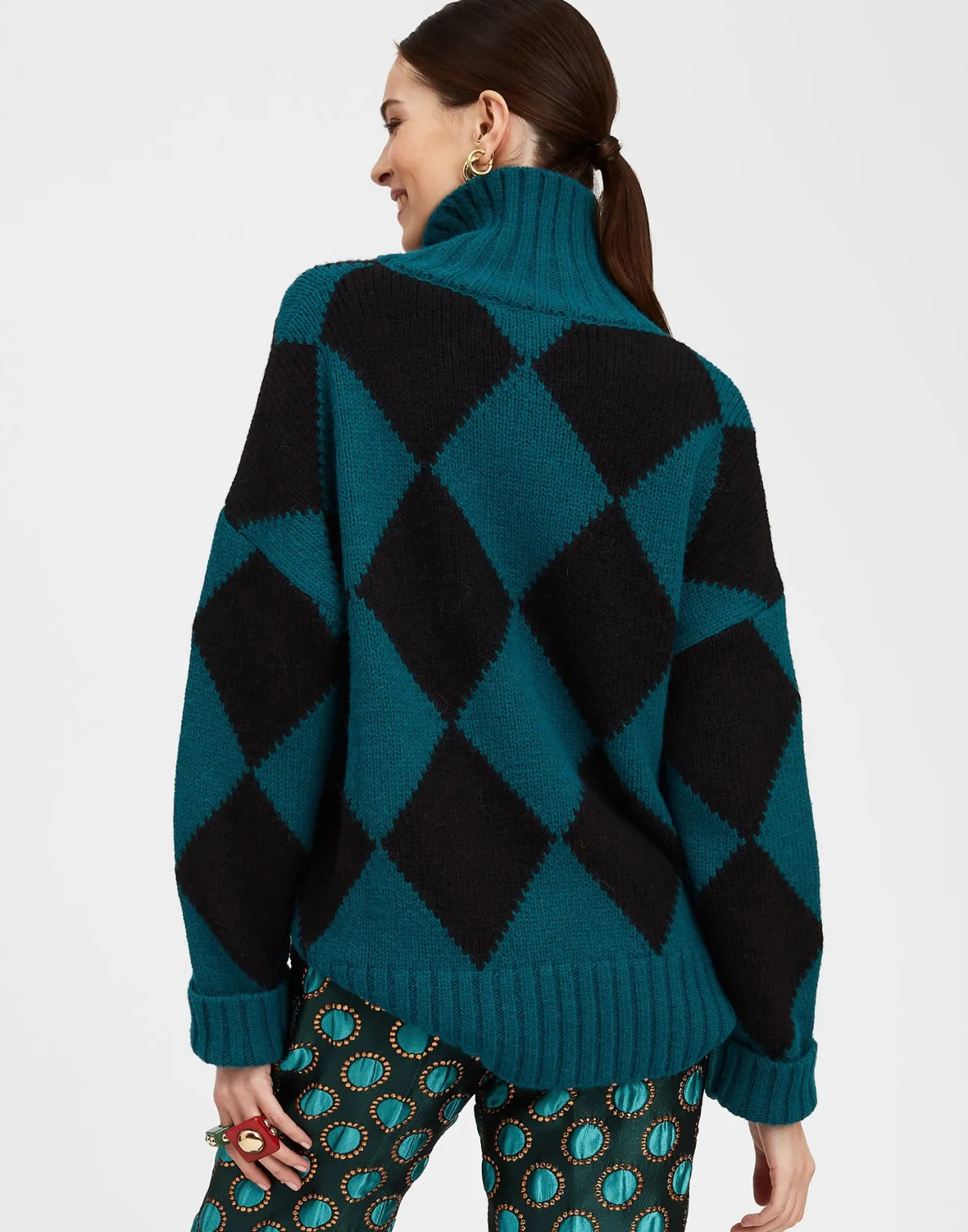 Maglione invernale La DoubleJ - Motivo Argyll Verde Foresta con dettagli neri in lana vergine (Promozione stagionale con prezzo speciale)
