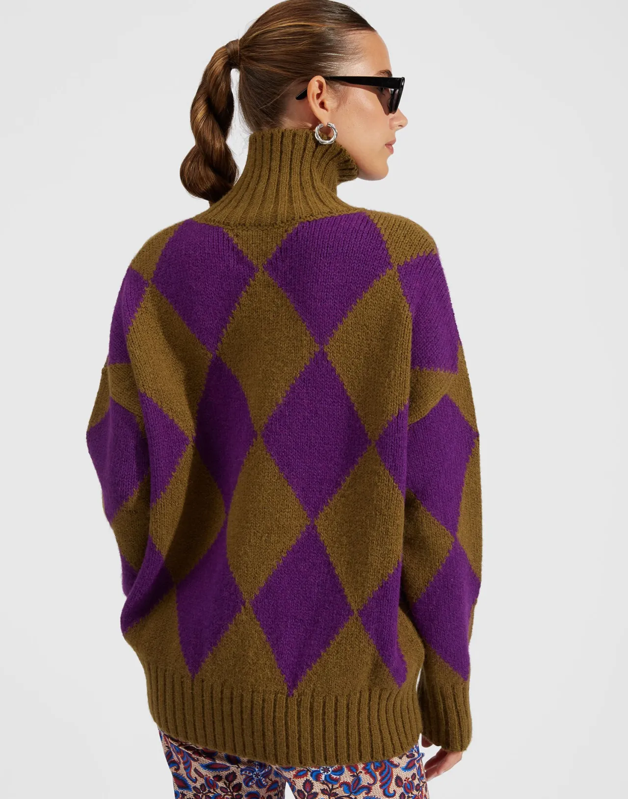 Maglione Invernale La DoubleJ - Fantasia Argyle in Lana Verde e Viola (Edizione Saldo)