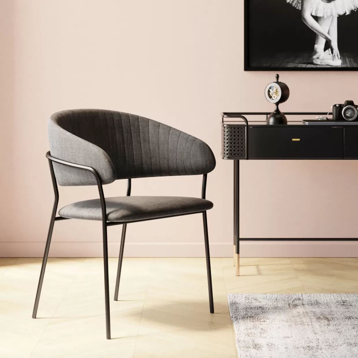 KARE Design - Set da 2 Poltrone Eleganti Belle con Braccioli, Grigio Antracite | Soggiorno Moderno e Confortevole 

（：，