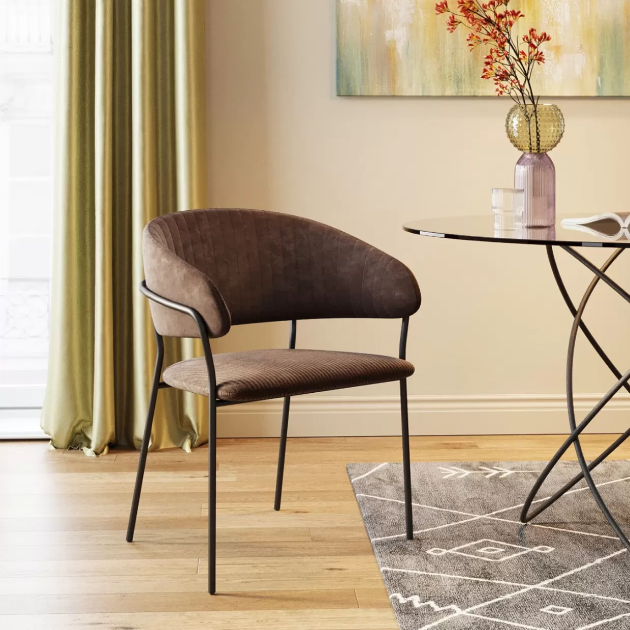 KARE Design - Poltrone con Braccioli Belle Cord in Tessuto Marrone, Coppia di Sedie Accoglienti per Soggiorno Moderno