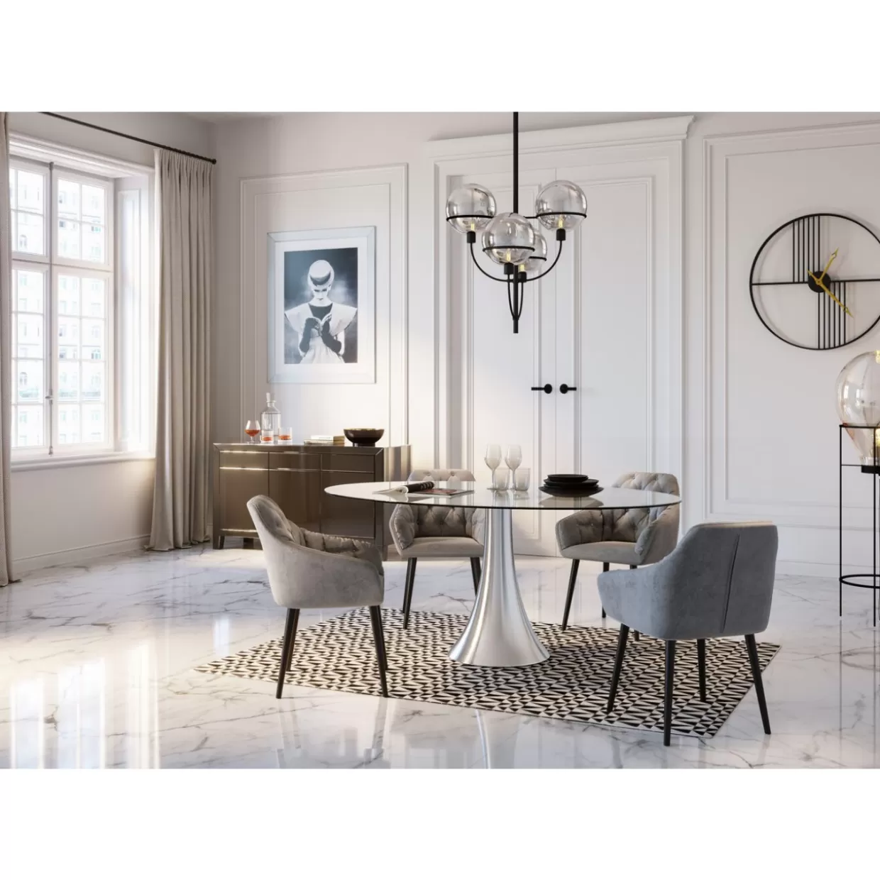KARE DESIGN | Poltrona Kira con Braccioli in Tonalità Grigio Perla - Linea Contemporanea