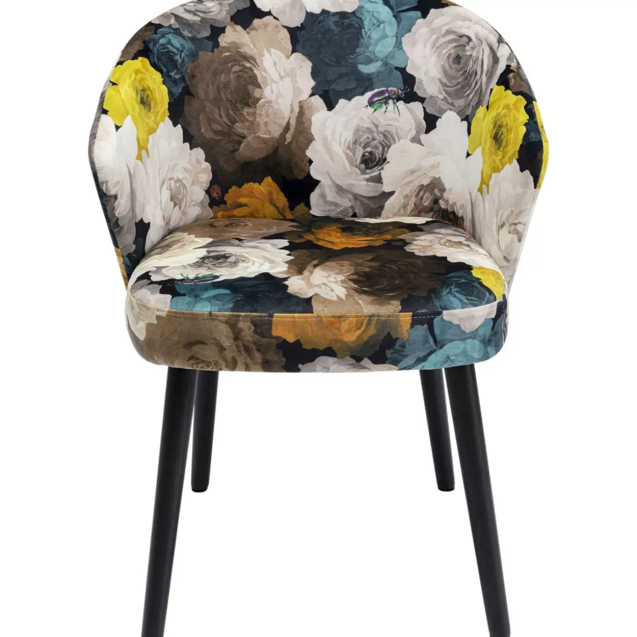 KARE Design - Poltrona Moderna con Braccioli, Decorazione Peonia in Tonalità Giallo Sole