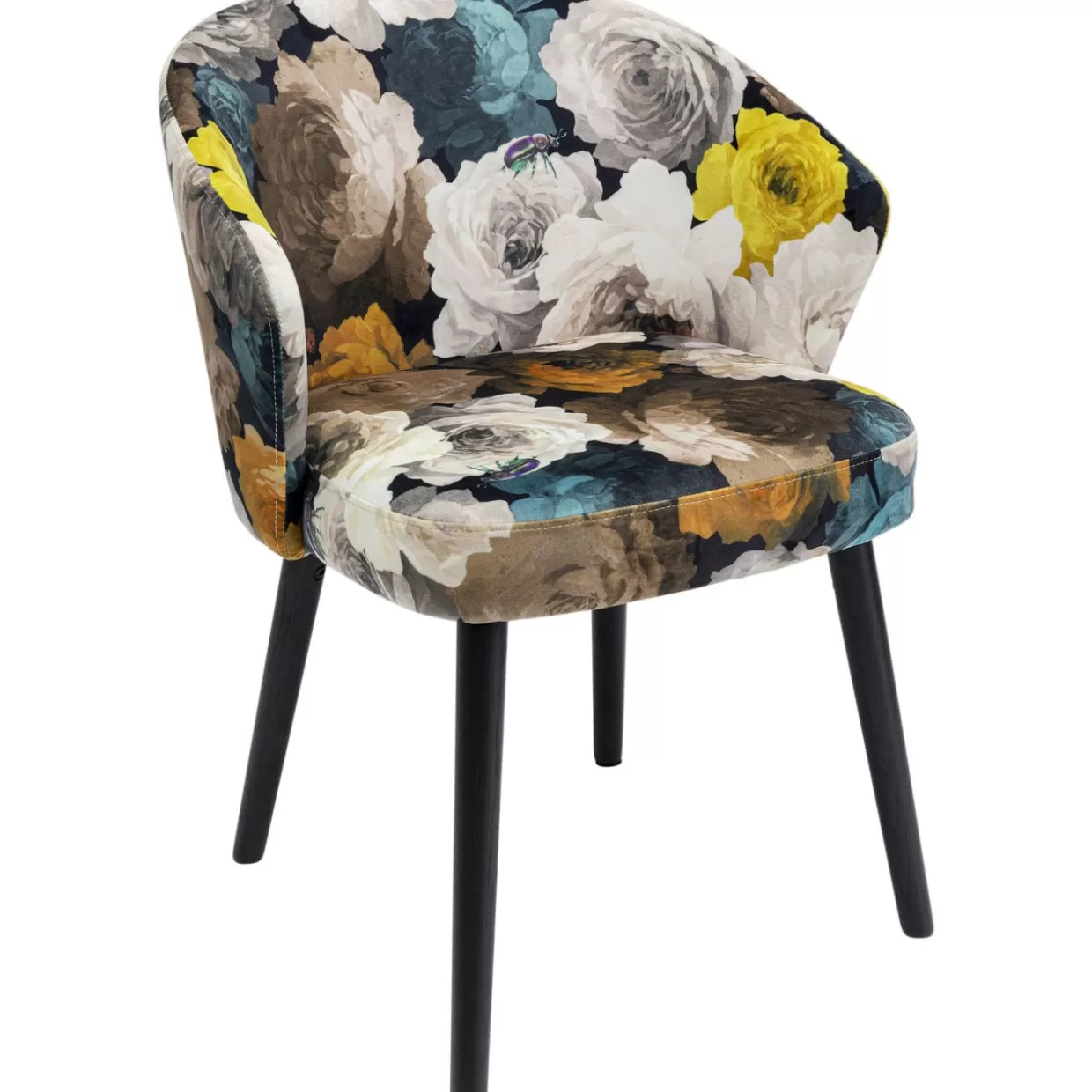 KARE Design - Poltrona Moderna con Braccioli, Decorazione Peonia in Tonalità Giallo Sole