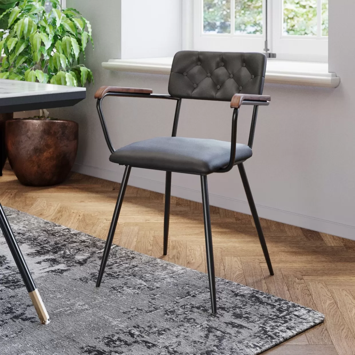 Sedia con Braccioli Modello Salsa - Pelle Elegante Verde Scuro | Design Esclusivo KARE