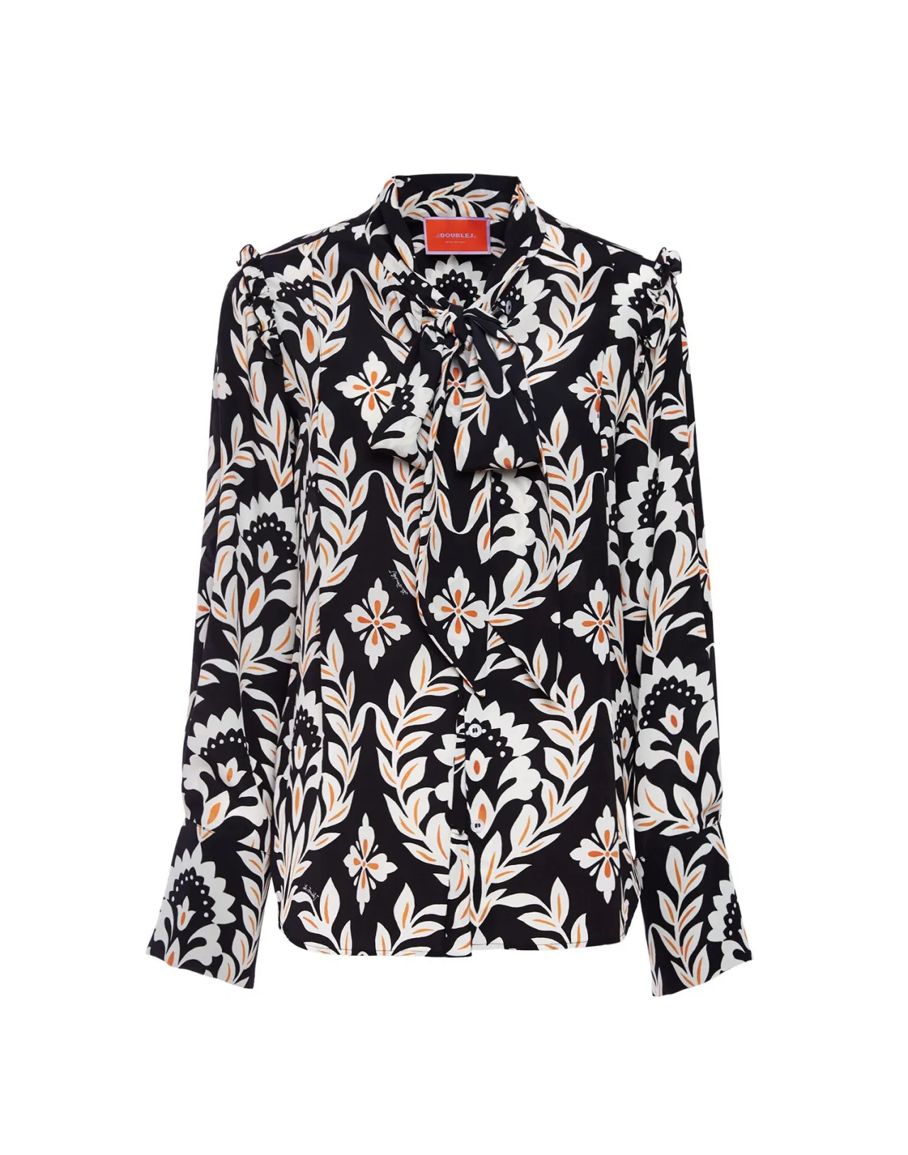 Camicia con Collo Ascot Ghirlanda - Nero in Crepe de Chine di Lussuosa Qualità | Collezione La DoubleJ