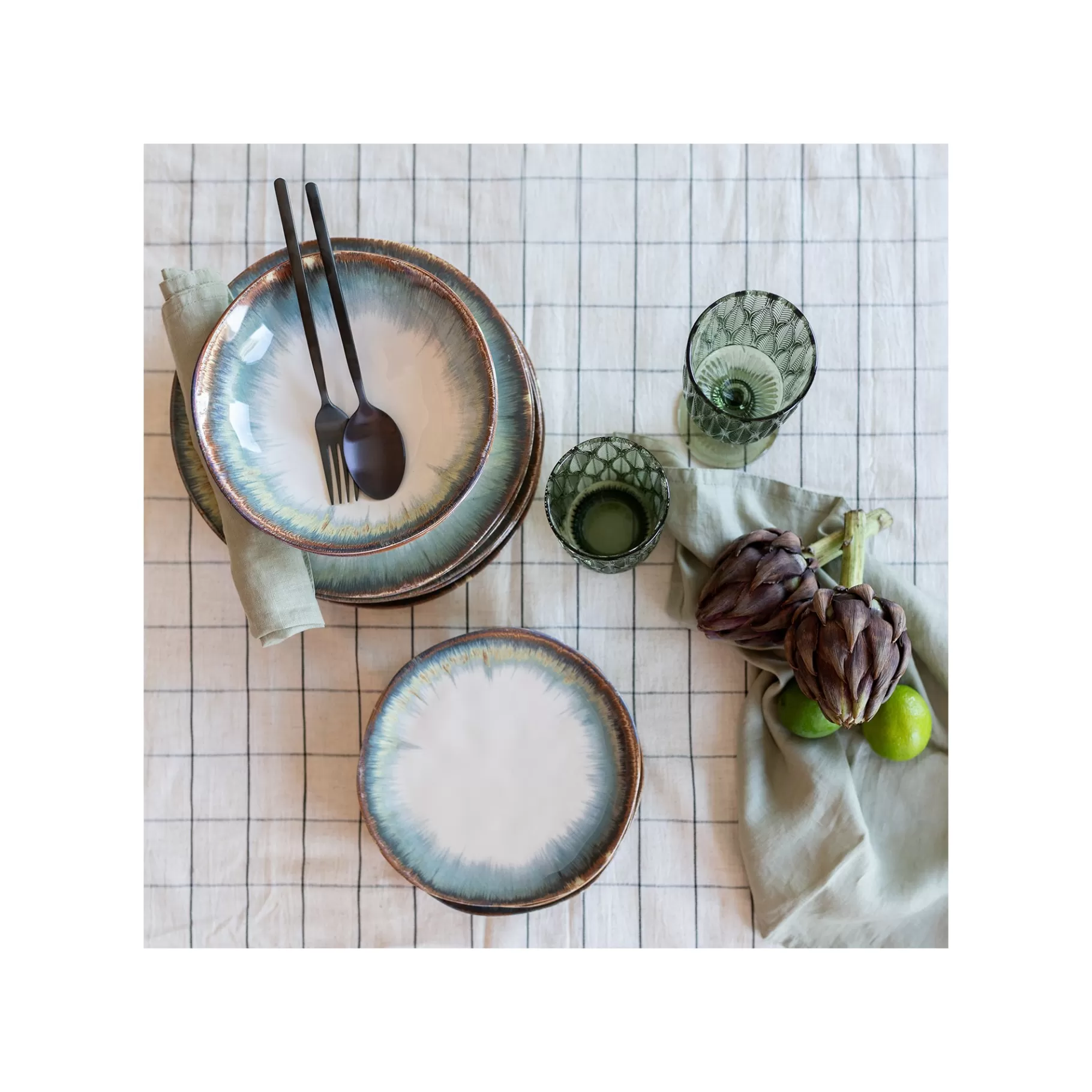 Flash Sale Assiettes Creuses Organic Bleues 20cm Set De 4   Vaisselle