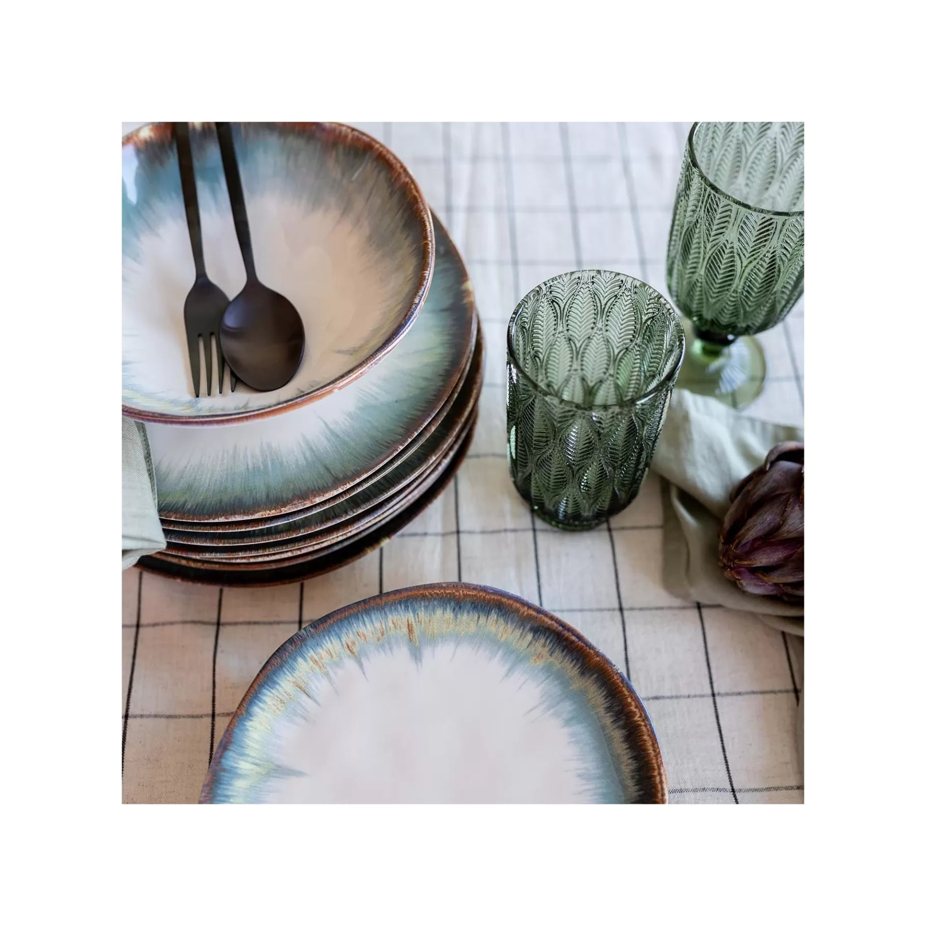 Flash Sale Assiettes Creuses Organic Bleues 20cm Set De 4   Vaisselle