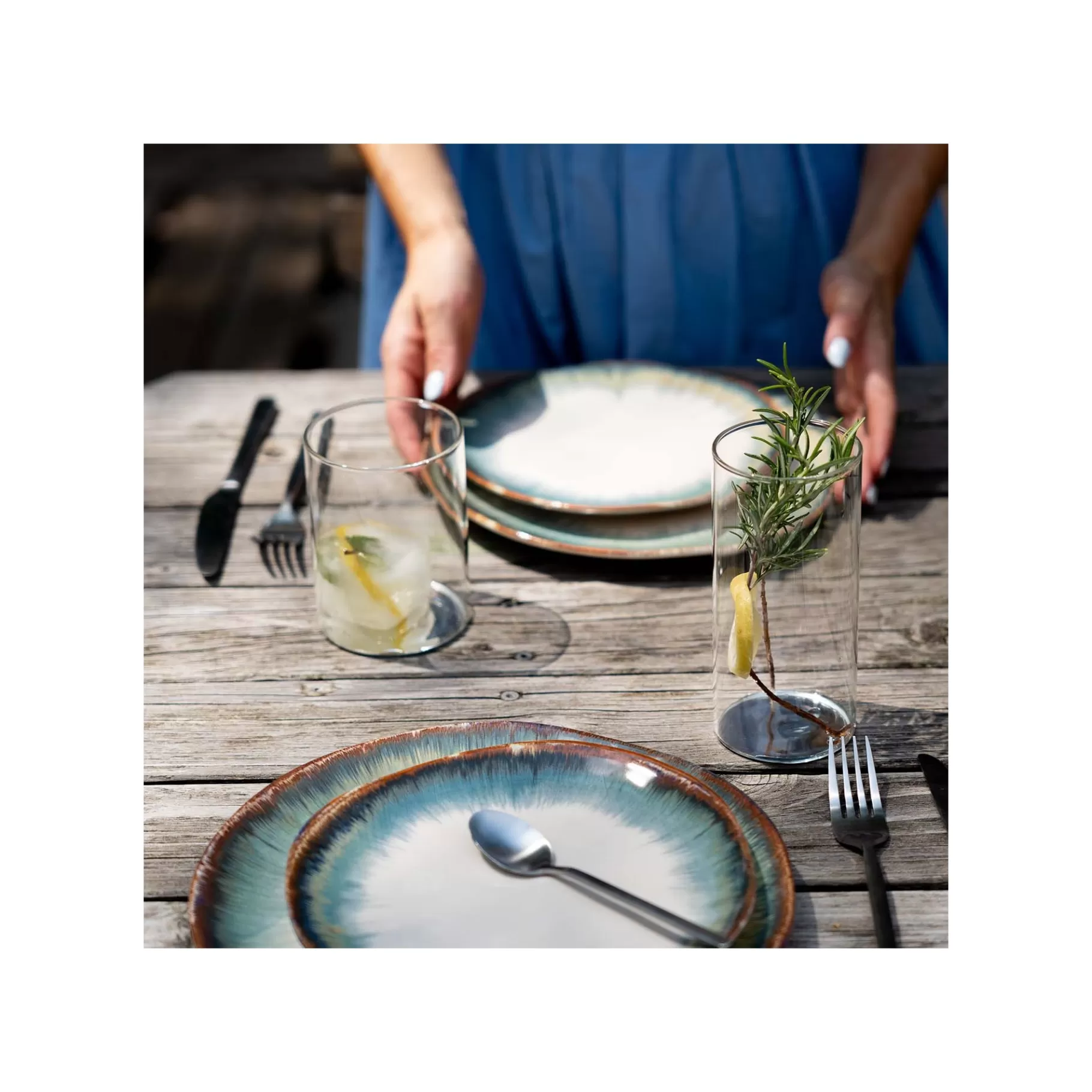 Discount Assiettes Organic Bleues 26cm Set De 4   Vaisselle