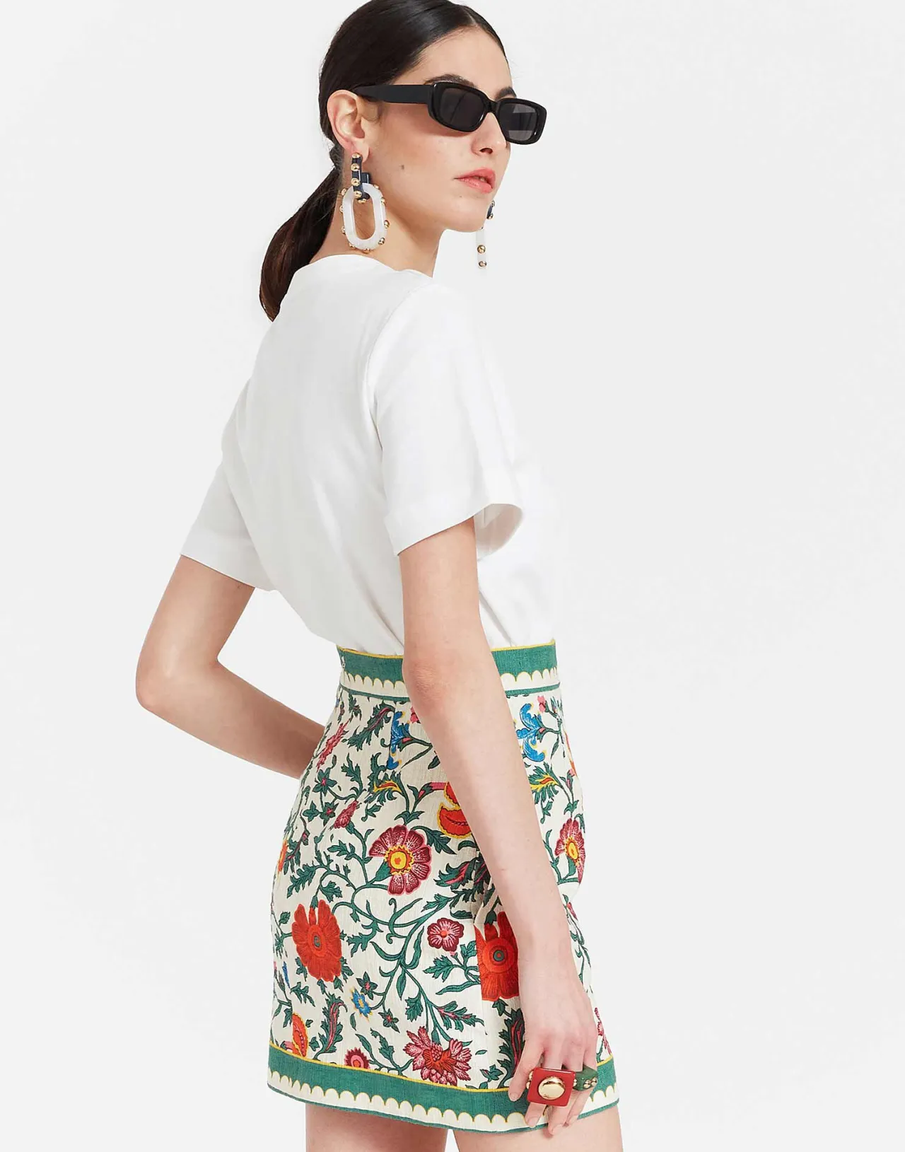 La DoubleJ - Mini Gonna Baia con Stampa Dragonflower Multicolore in Cotone Rigato, Prezzo Conveniente per Look Estivi Accattivanti