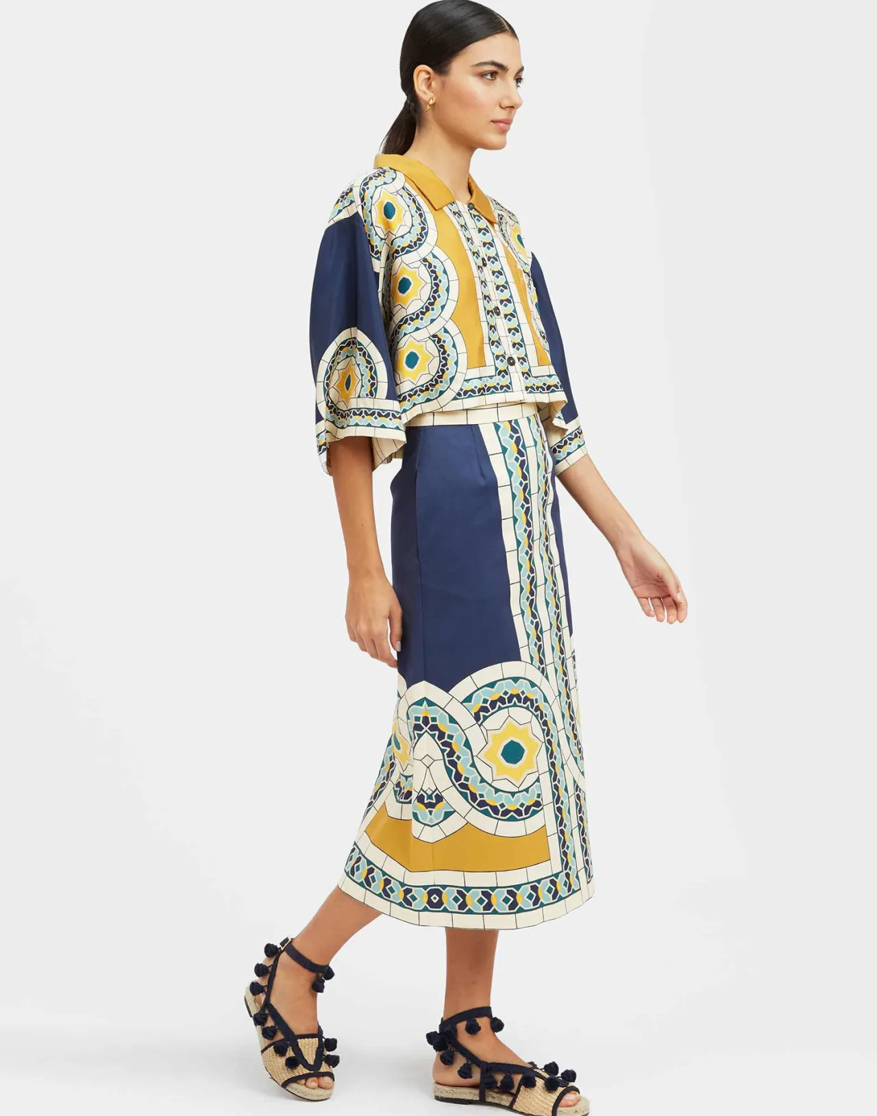 Saldi Estivi | Gonna Mudejar La Double-J in Cotone Elasticizzato - Ricamo Azzurro Cielo Edizione Limitata