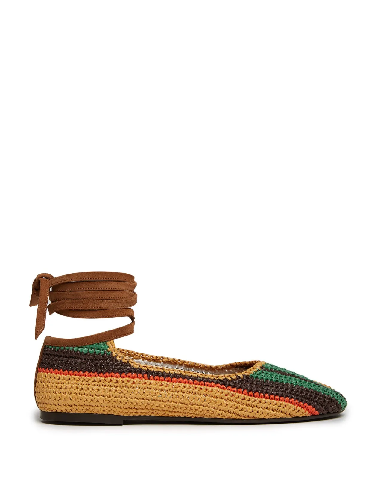 La DoubleJ Outlet - Ballerine in Rafia Artigianale con Motivo Arcobaleno e Dettagli Cioccolato