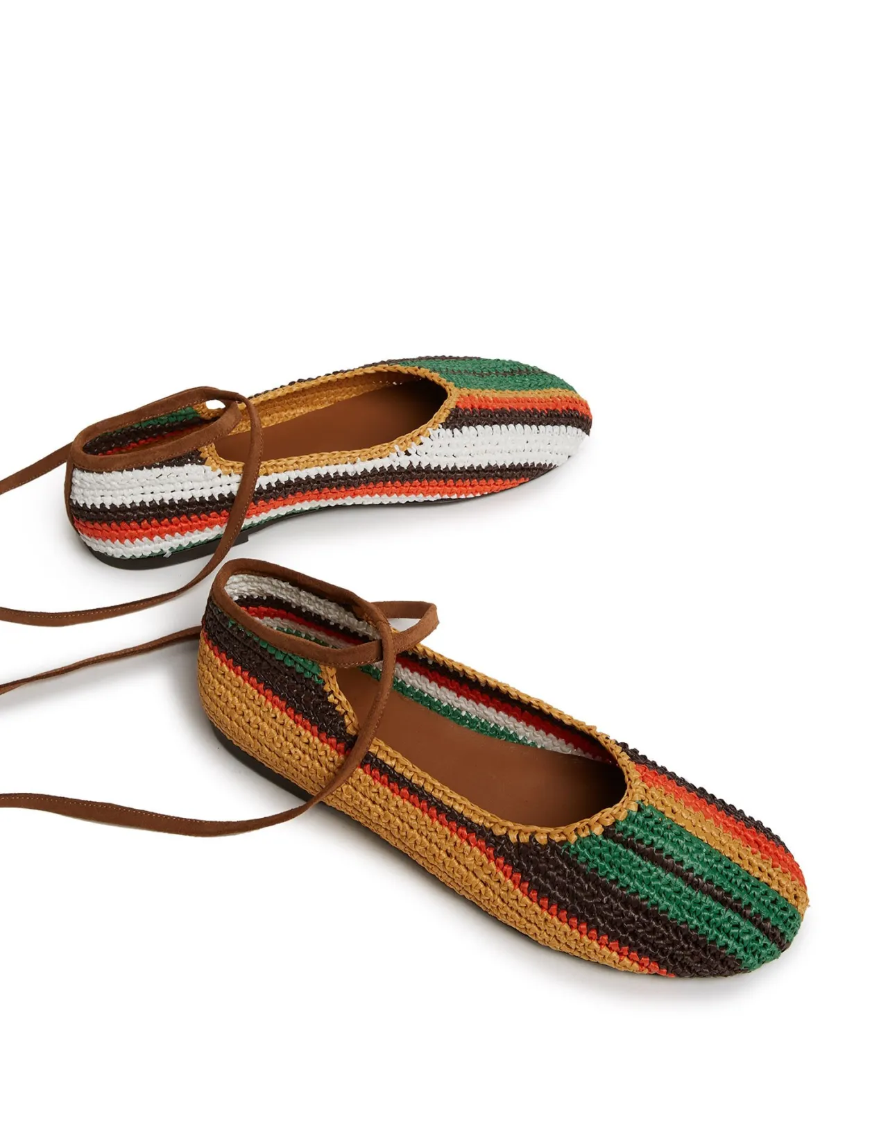 La DoubleJ Outlet - Ballerine in Rafia Artigianale con Motivo Arcobaleno e Dettagli Cioccolato