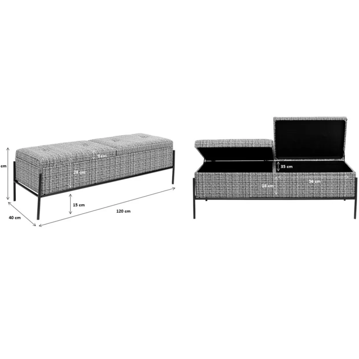 KARE DESIGN Panche Moderne con Pulsanti Integrati e Van Portaoggetti - Stile Minimalista in Bianco e Nero, Formato Grande per Arredamento Contemporaneo