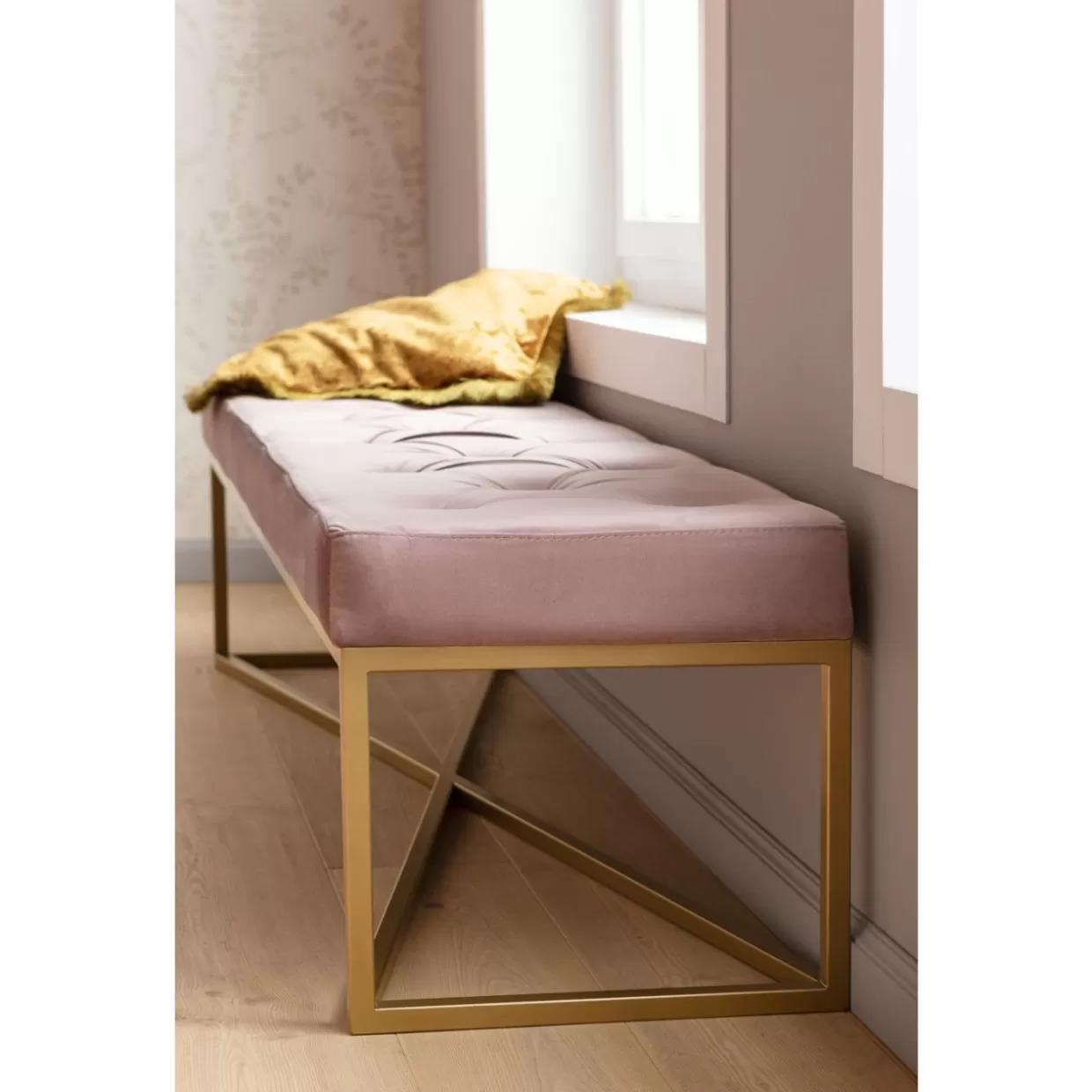 KARE Design - Elegante panca linea Crossover in rame rosato, misure L150xP40cm per interni