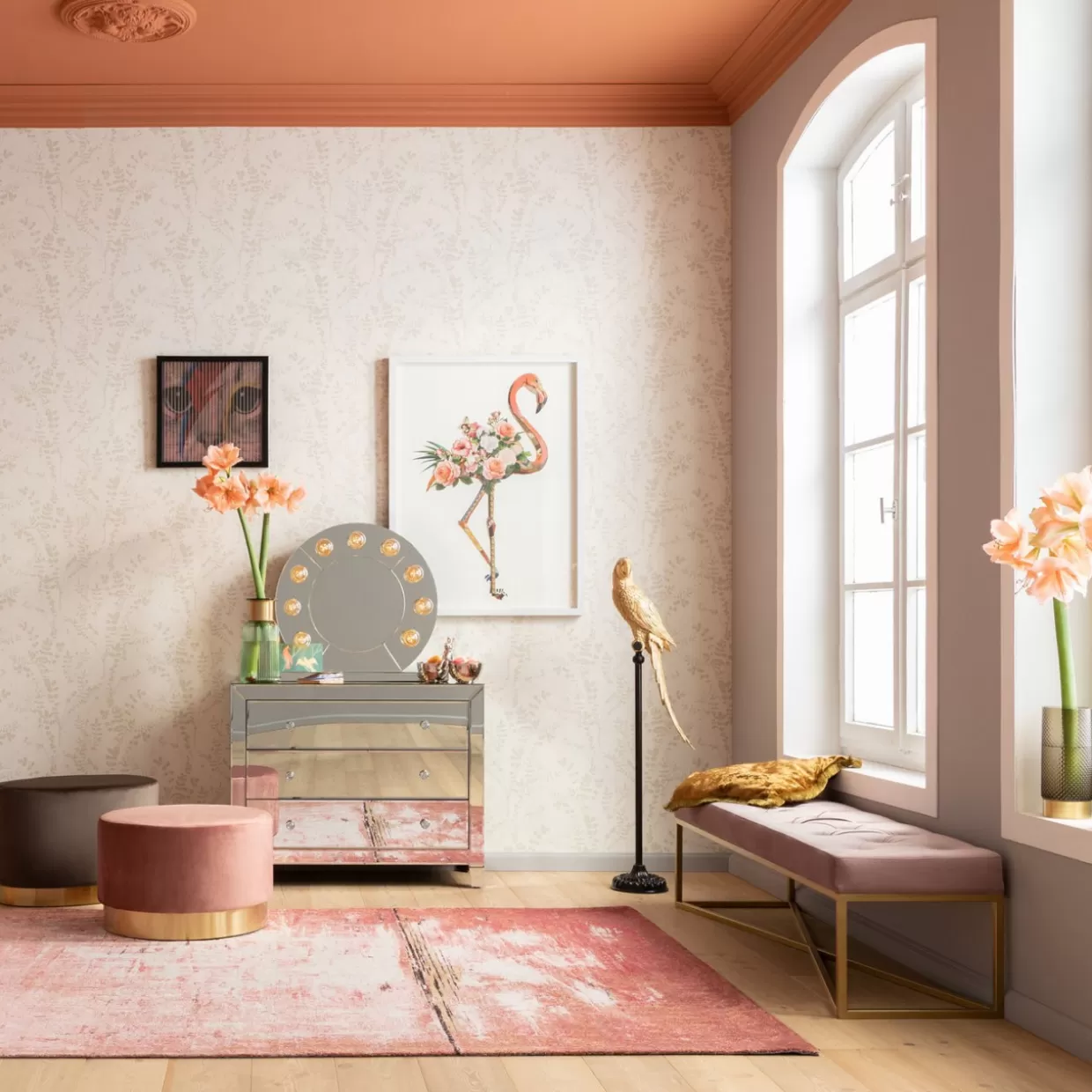 KARE Design - Elegante panca linea Crossover in rame rosato, misure L150xP40cm per interni