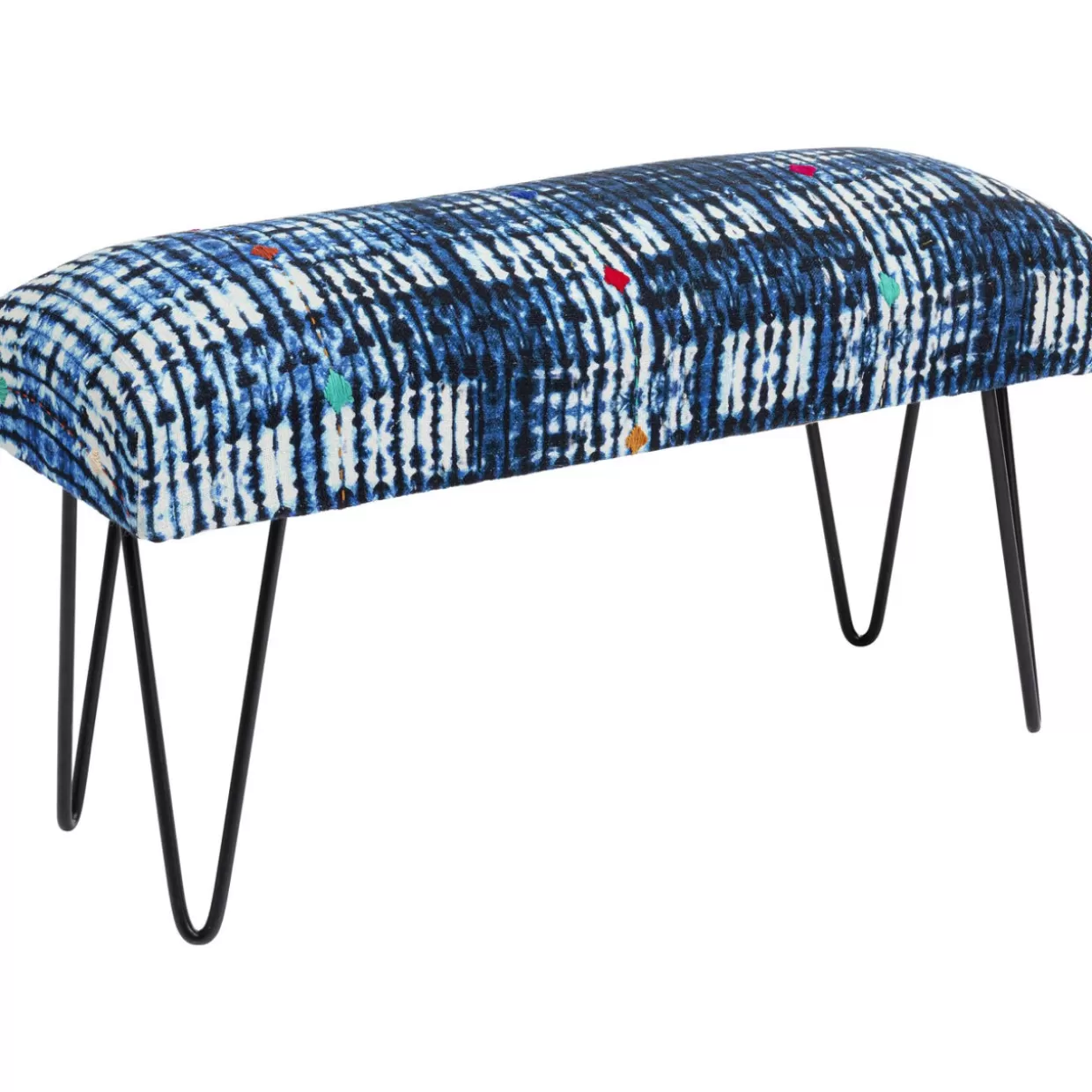 KARE Design Panchina Desna in Tessuto Patchwork Blu – 80 cm, Stile Boho-Chic per Arredamento Moderno