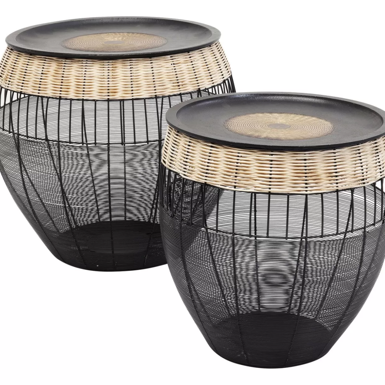 KARE Design - Tavolini Laterali con Stile Tribale, Set da 2 con Decorazione Tamburi Africani
