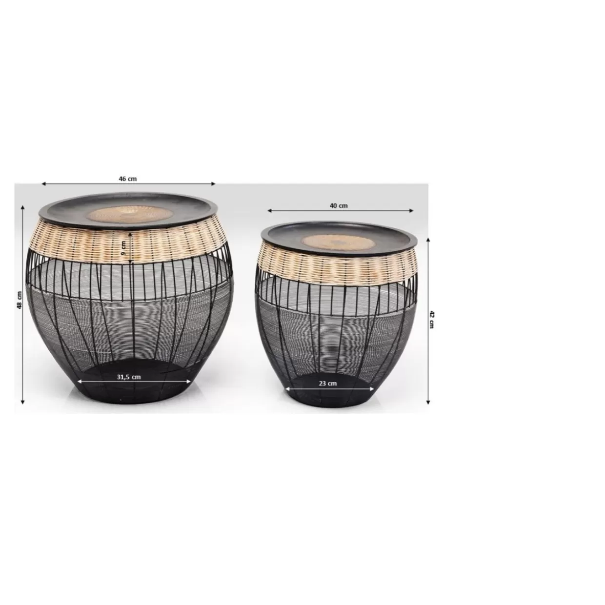 KARE Design - Tavolini Laterali con Stile Tribale, Set da 2 con Decorazione Tamburi Africani