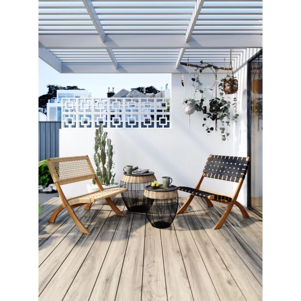 KARE Design - Tavolini Laterali con Stile Tribale, Set da 2 con Decorazione Tamburi Africani