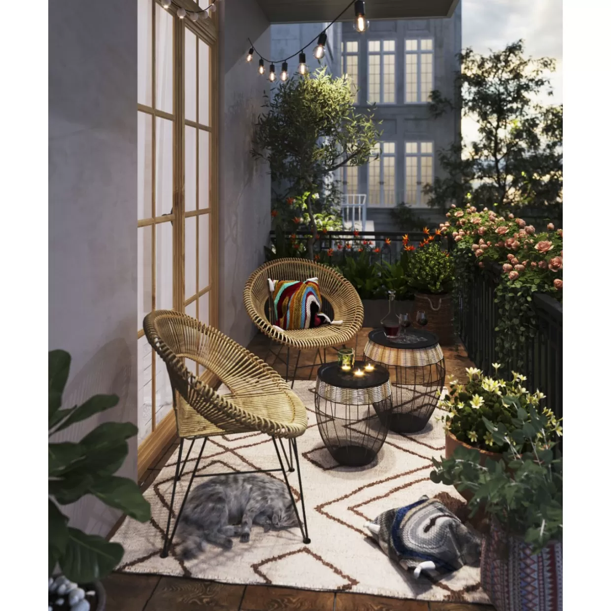 KARE Design - Tavolini Laterali con Stile Tribale, Set da 2 con Decorazione Tamburi Africani