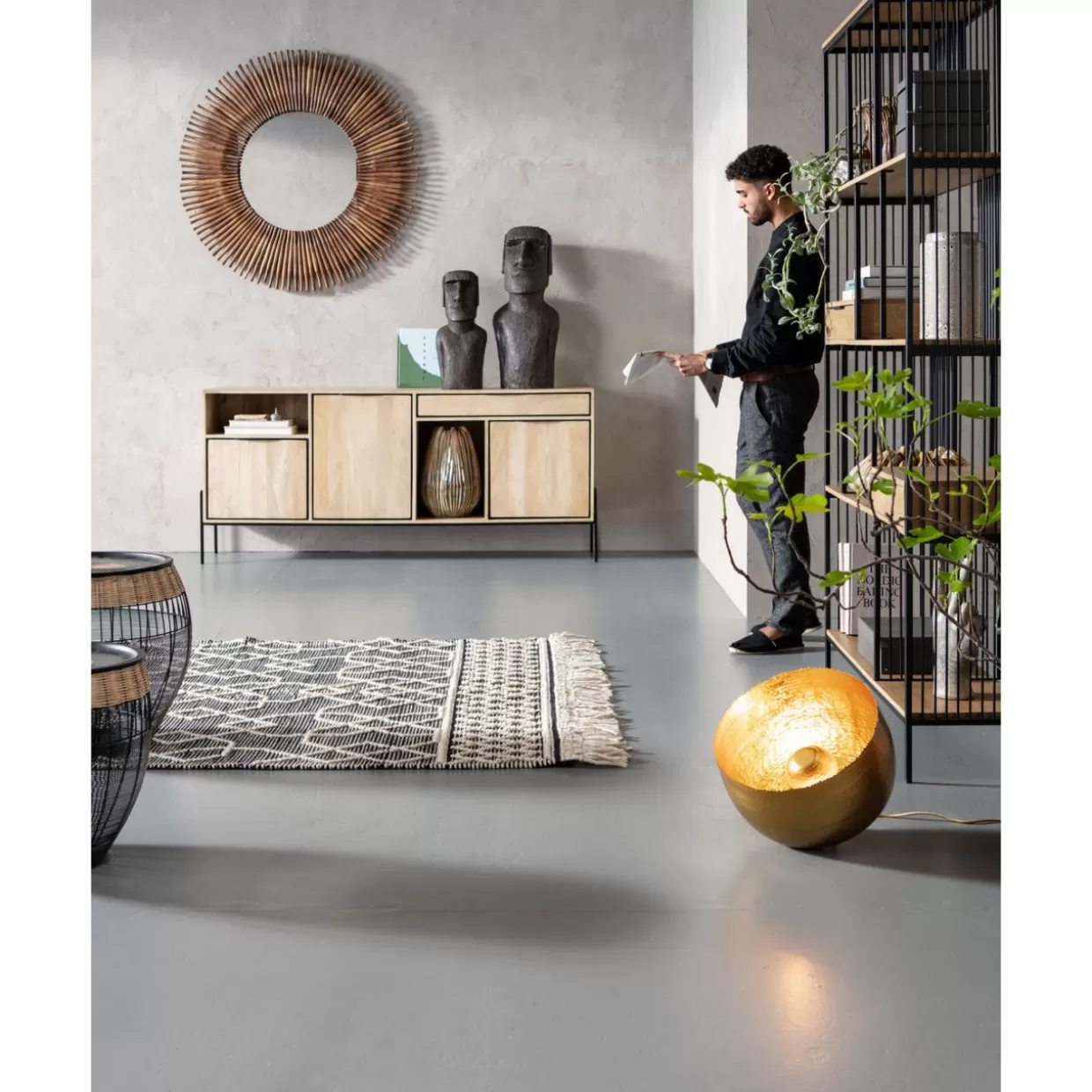 KARE Design - Tavolini Laterali con Stile Tribale, Set da 2 con Decorazione Tamburi Africani