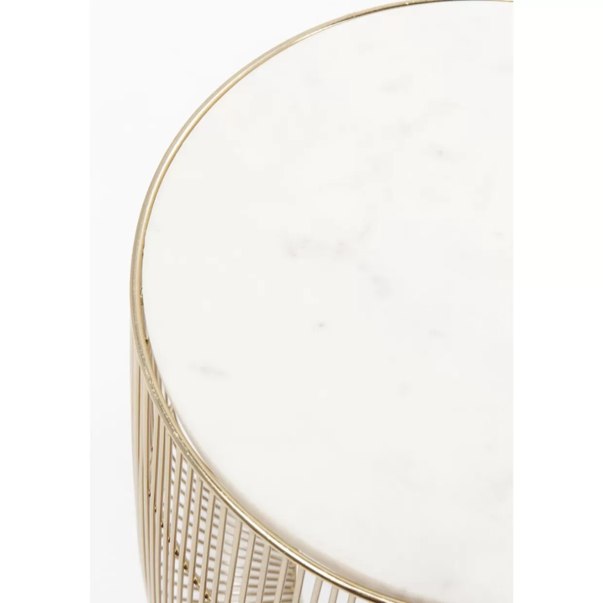 Tavolino Design KARE | Modello Beam in Marmo Bianco e Ottone, Diametro 32 cm - Accostamento Elegante per Arredamento Moderno