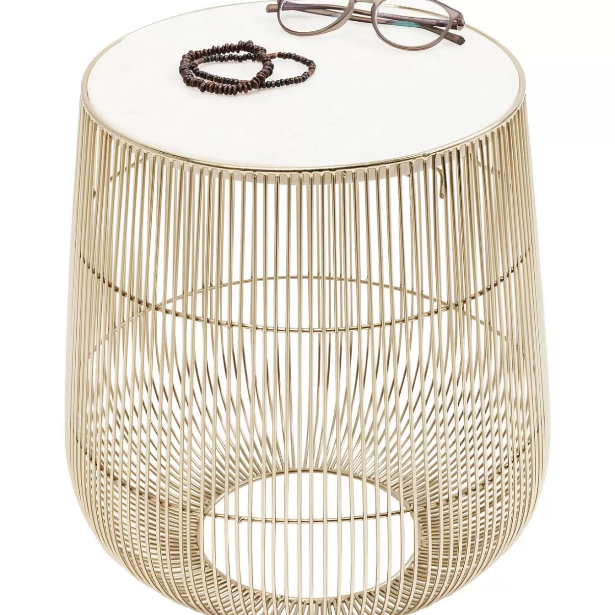 Tavolino Design KARE | Modello Beam in Marmo Bianco e Ottone, Diametro 32 cm - Accostamento Elegante per Arredamento Moderno