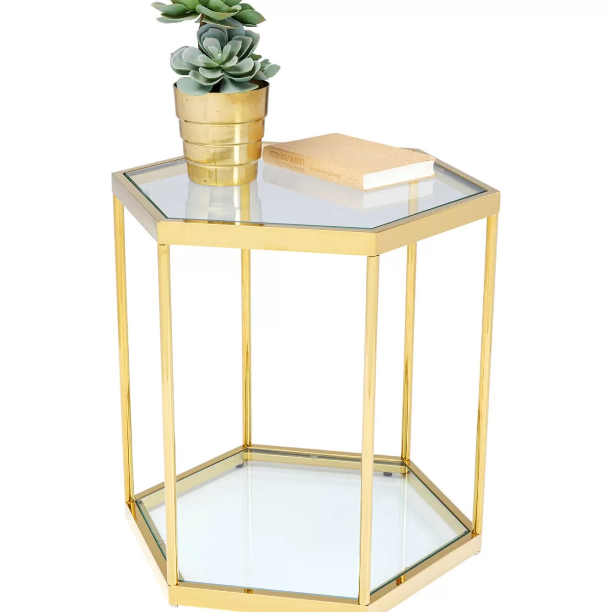 Tavolino moderno Comb in oro lucido 55 cm - Design elegante per soggiorno contemporaneo - KARE Collezione esclusiva con struttura geometrica