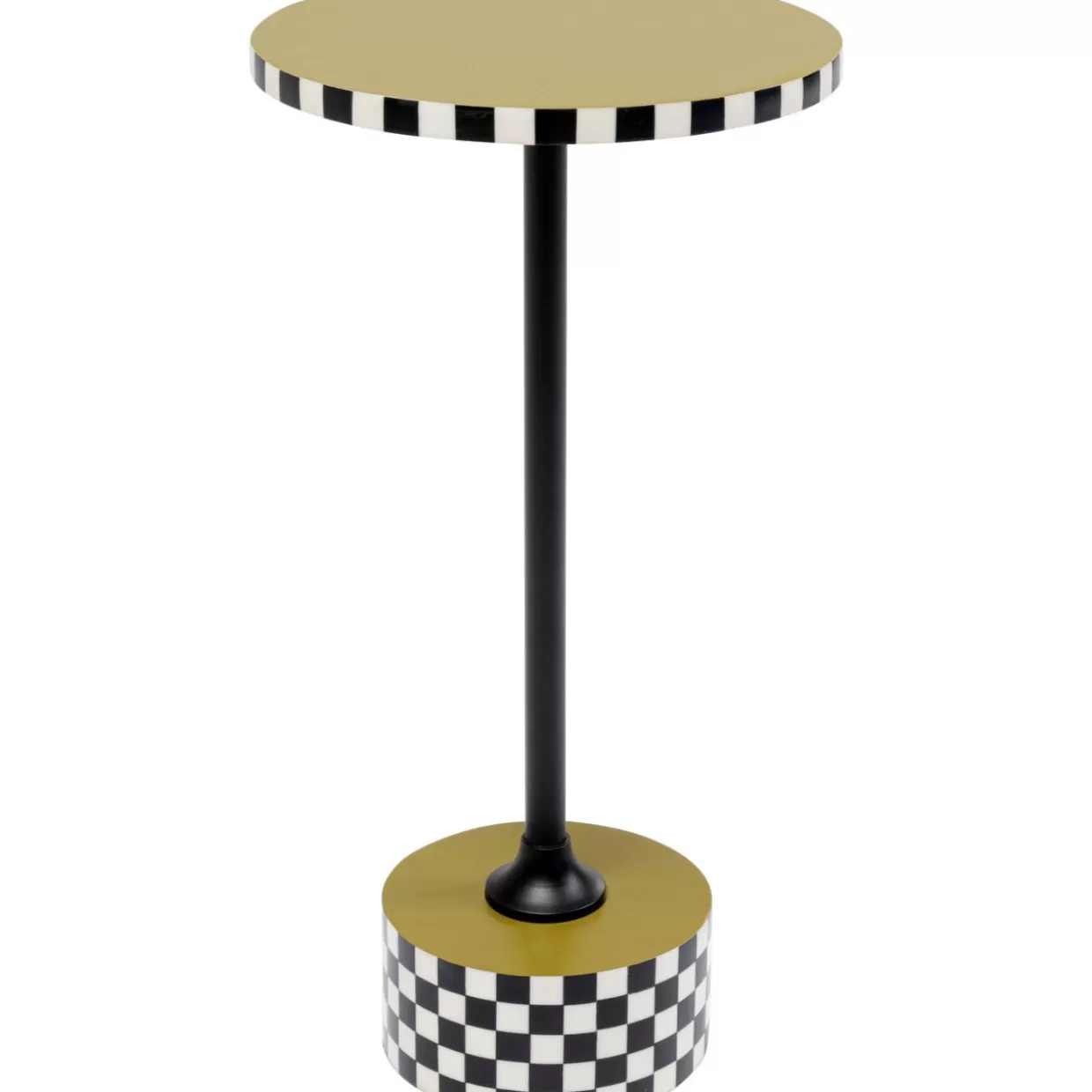 Tavolino da salotto Domero Checkers in stile KARE Design - Motivo scacchiera in verde oliva, diametro 25 cm