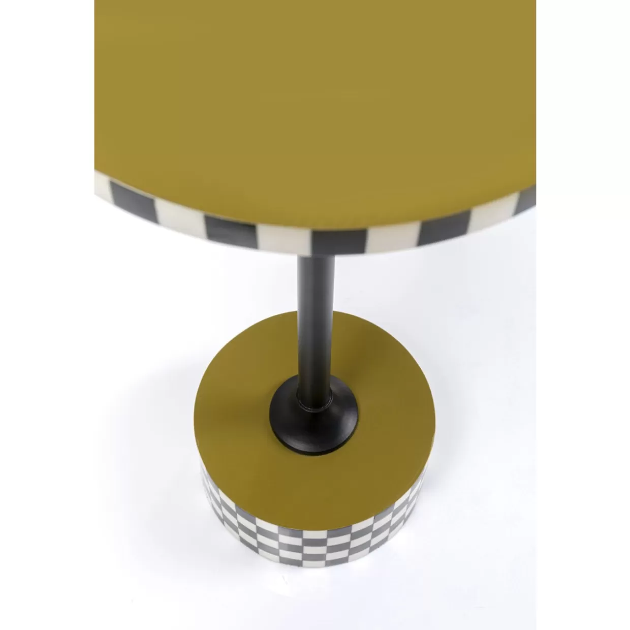 Tavolino da salotto Domero Checkers in stile KARE Design - Motivo scacchiera in verde oliva, diametro 25 cm