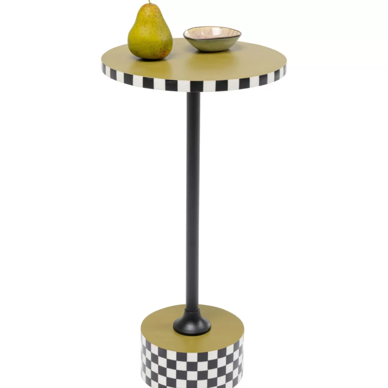 Tavolino da salotto Domero Checkers in stile KARE Design - Motivo scacchiera in verde oliva, diametro 25 cm