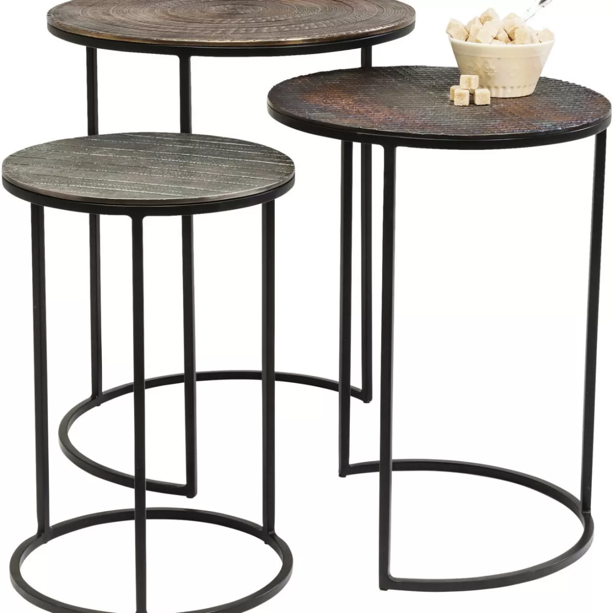 Trio di tavolini Electra: design contemporaneo in set da 3, diametro 48 cm – KARE Collection