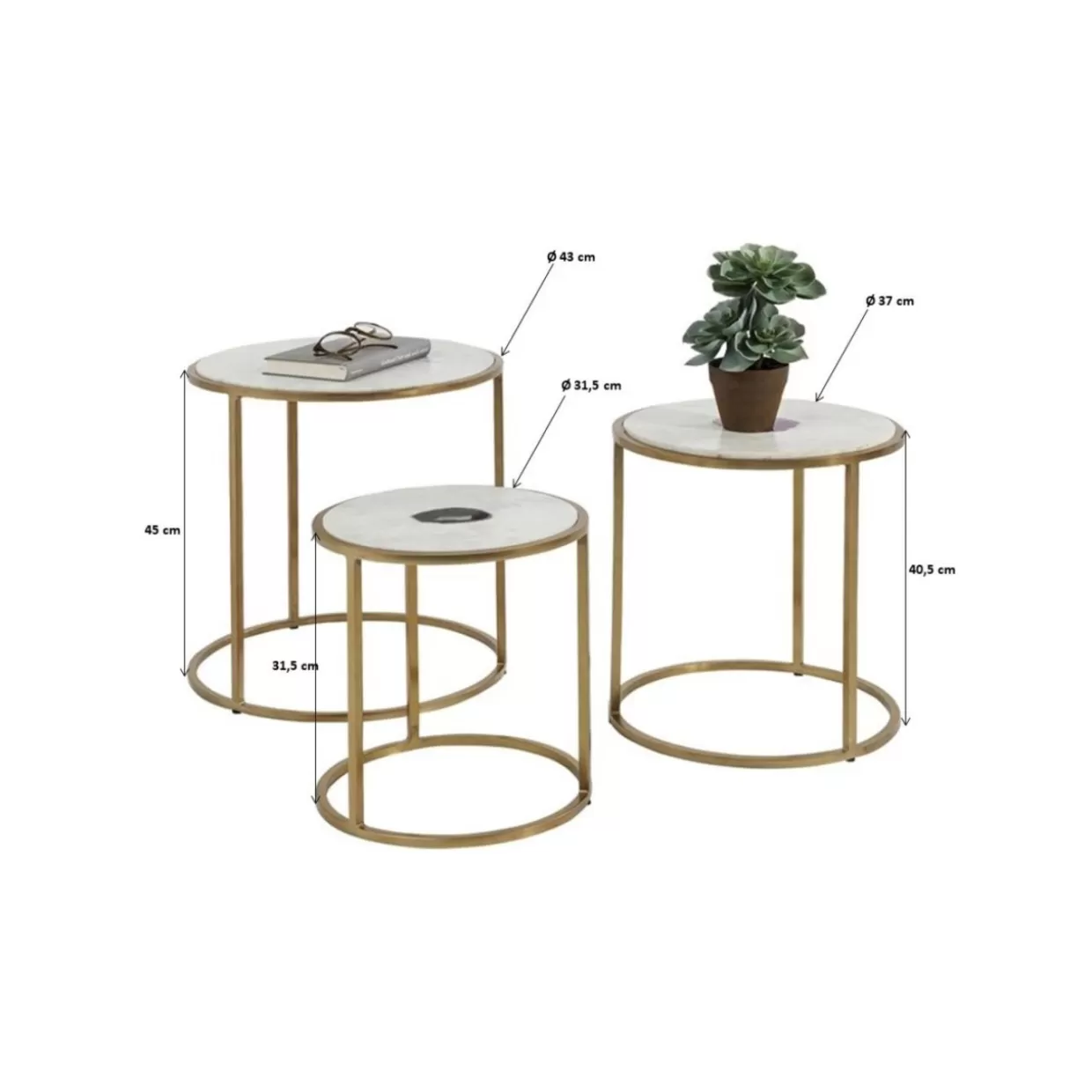 Trio di tavolini moderni Limbo Ø45 cm - Set da 3 complementi d'arredo contemporanei firmati KARE Design
