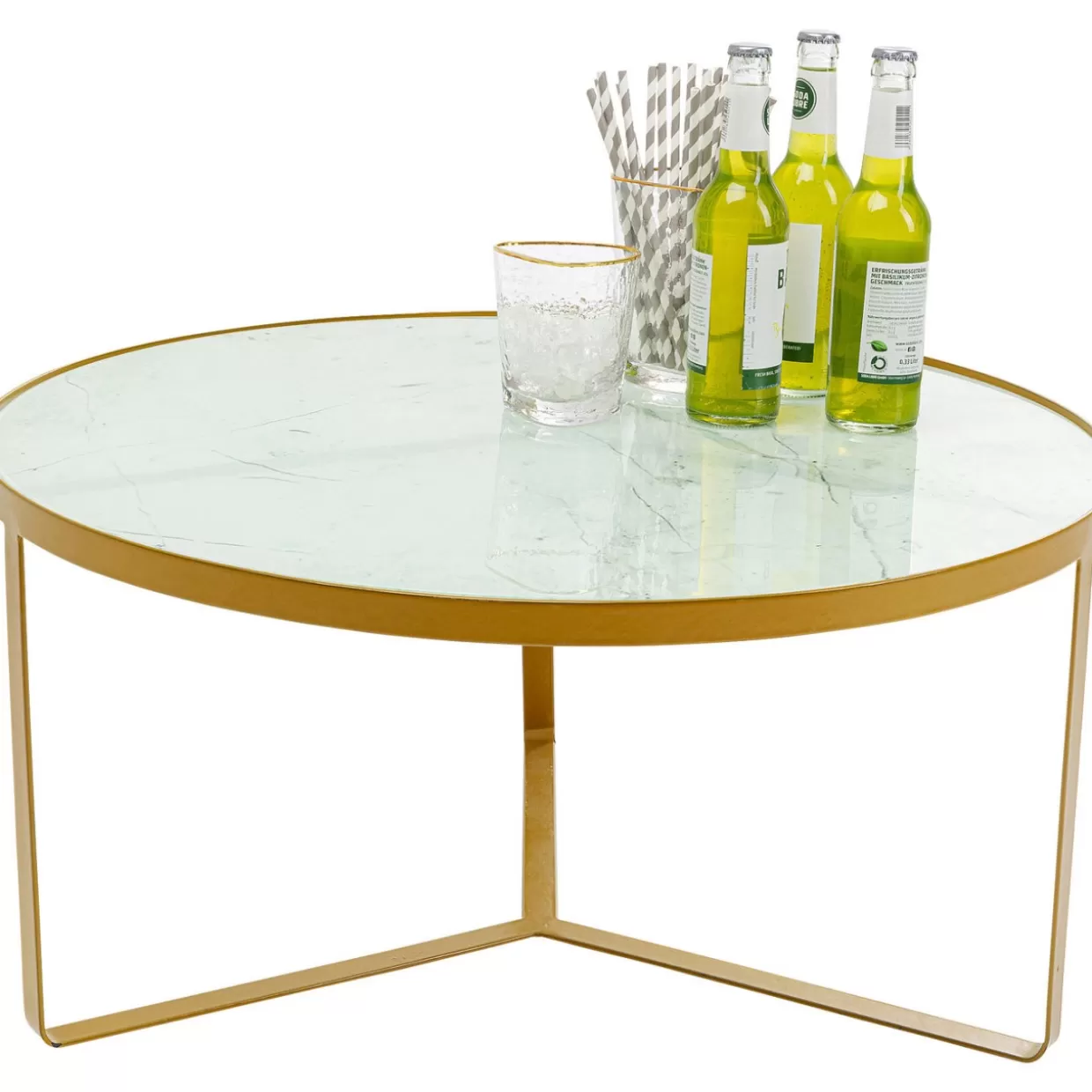 Tavolino da salotto KARE Design in marmo dorato - Moderno complemento d'arredo con dettagli oro lucido O55 

(：