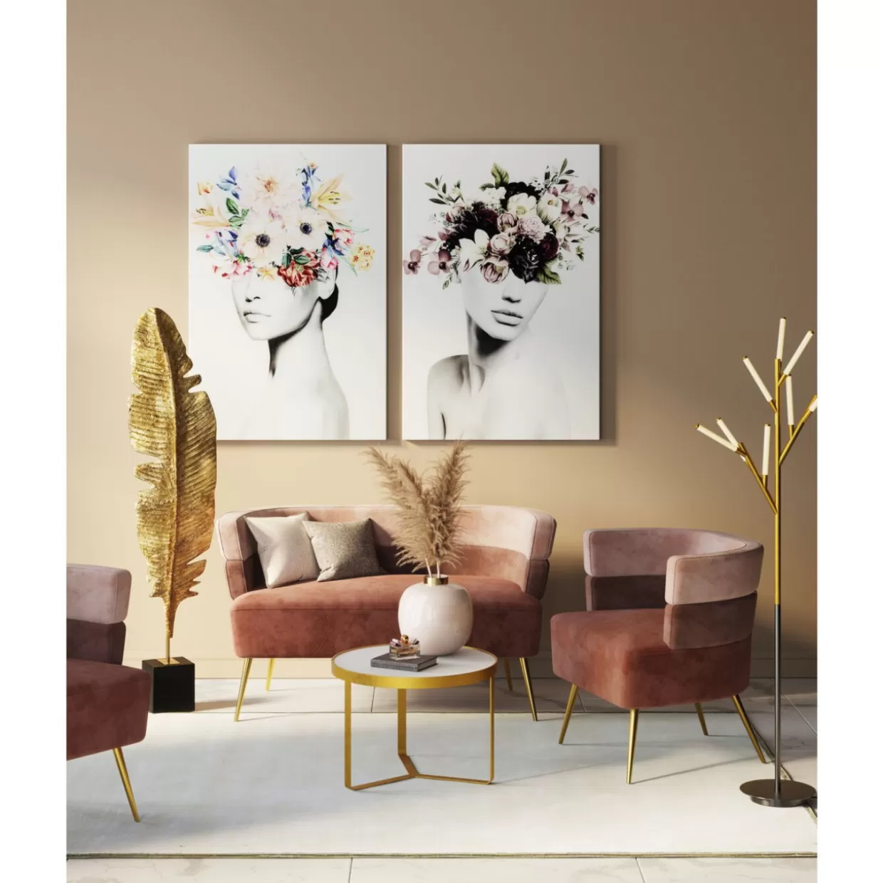 Tavolino da salotto KARE Design in marmo dorato - Moderno complemento d'arredo con dettagli oro lucido O55 

(：