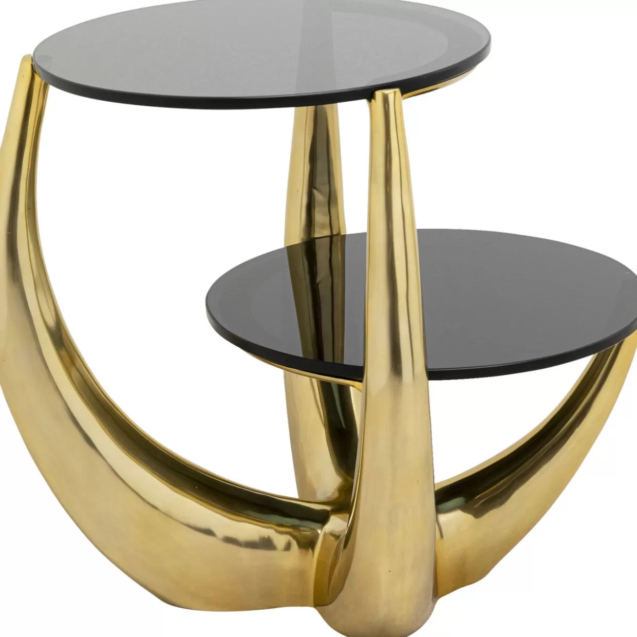 Tavolino design moderno Piera 53x55 cm - Complemento d'arredo KARE per soggiorno o camera, struttura stilizzata in metallo finitura opaca. Forme geometriche contemporanee con dettaglio porta-riviste integrato. Disponibile in tre tonalità neutre.