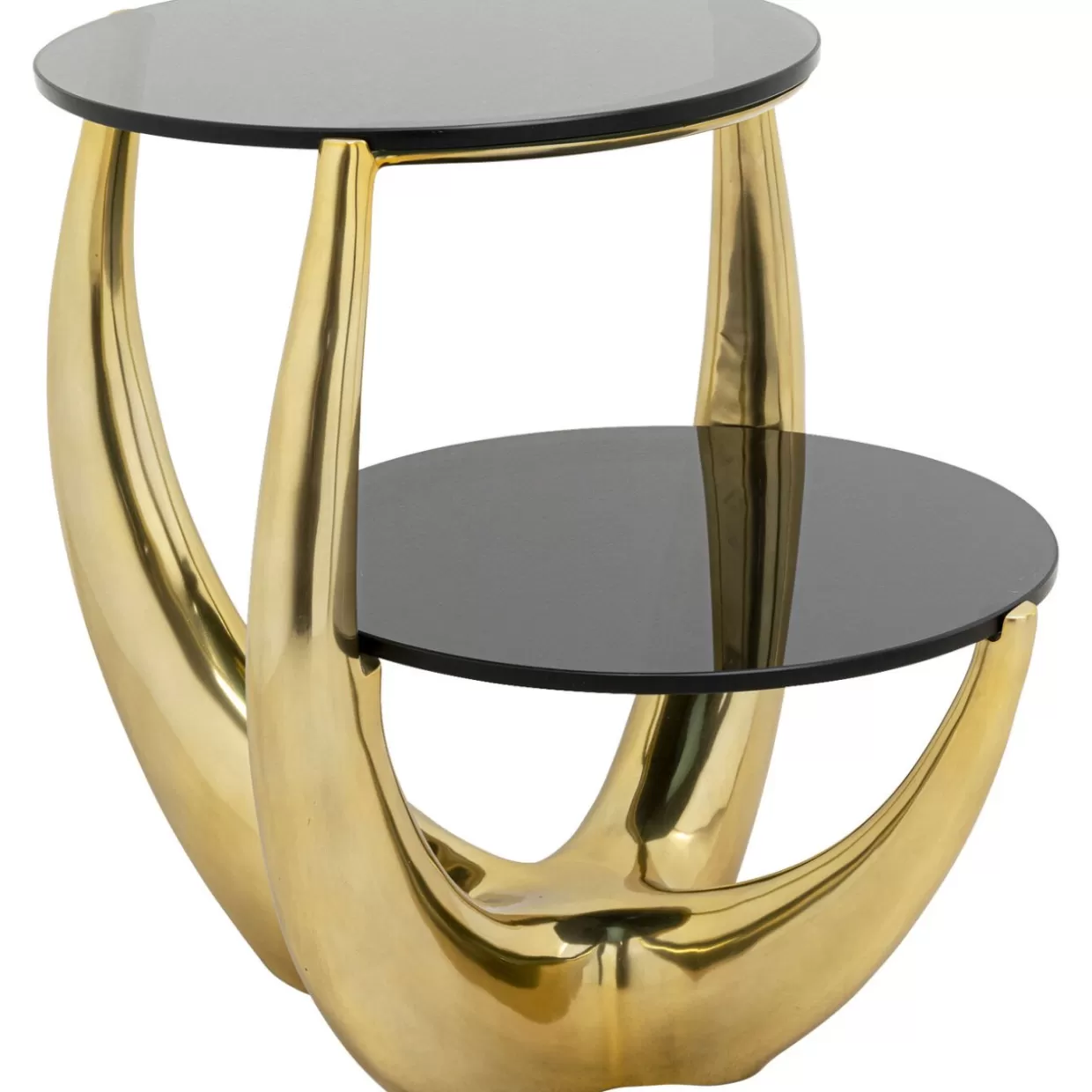 Tavolino design moderno Piera 53x55 cm - Complemento d'arredo KARE per soggiorno o camera, struttura stilizzata in metallo finitura opaca. Forme geometriche contemporanee con dettaglio porta-riviste integrato. Disponibile in tre tonalità neutre.