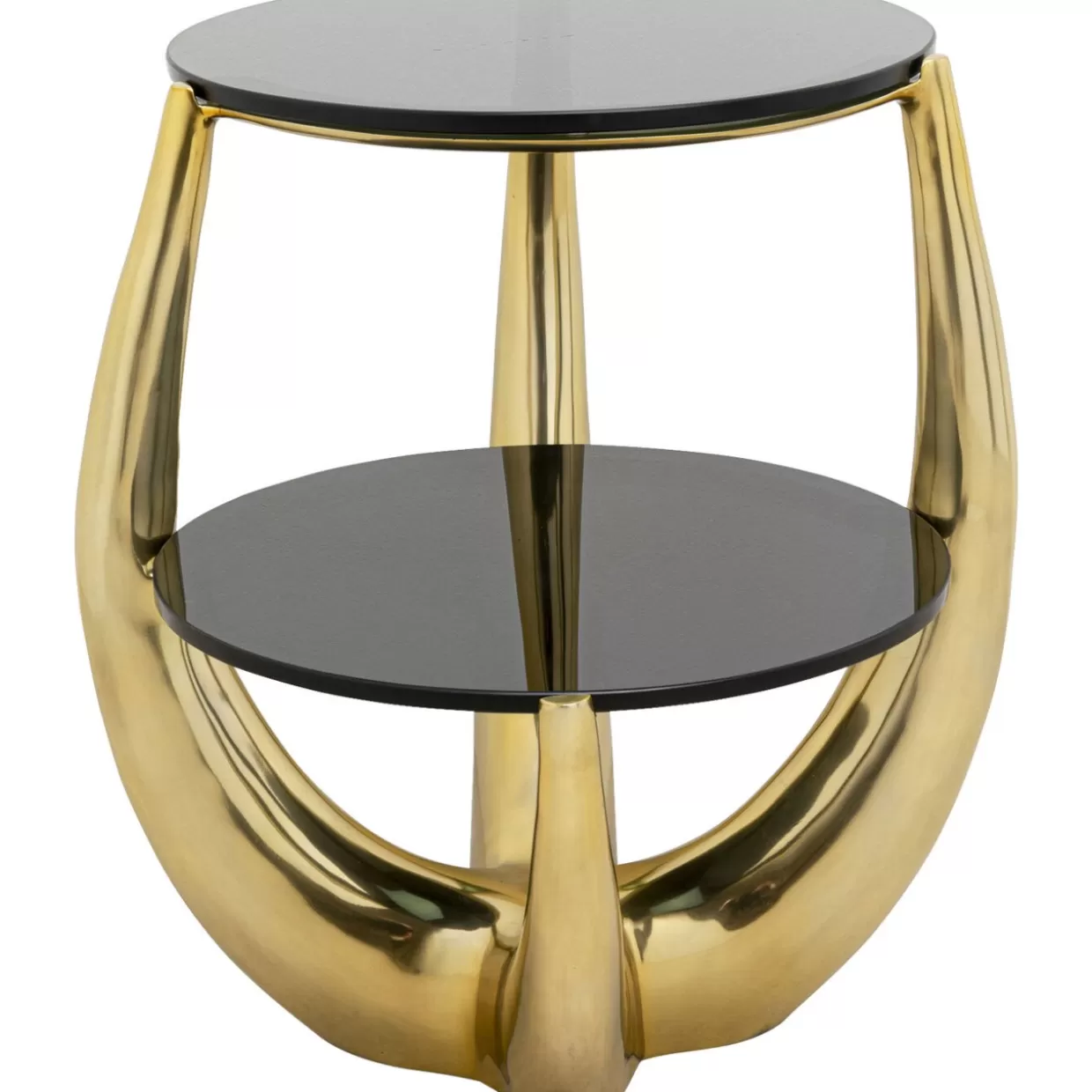 Tavolino design moderno Piera 53x55 cm - Complemento d'arredo KARE per soggiorno o camera, struttura stilizzata in metallo finitura opaca. Forme geometriche contemporanee con dettaglio porta-riviste integrato. Disponibile in tre tonalità neutre.