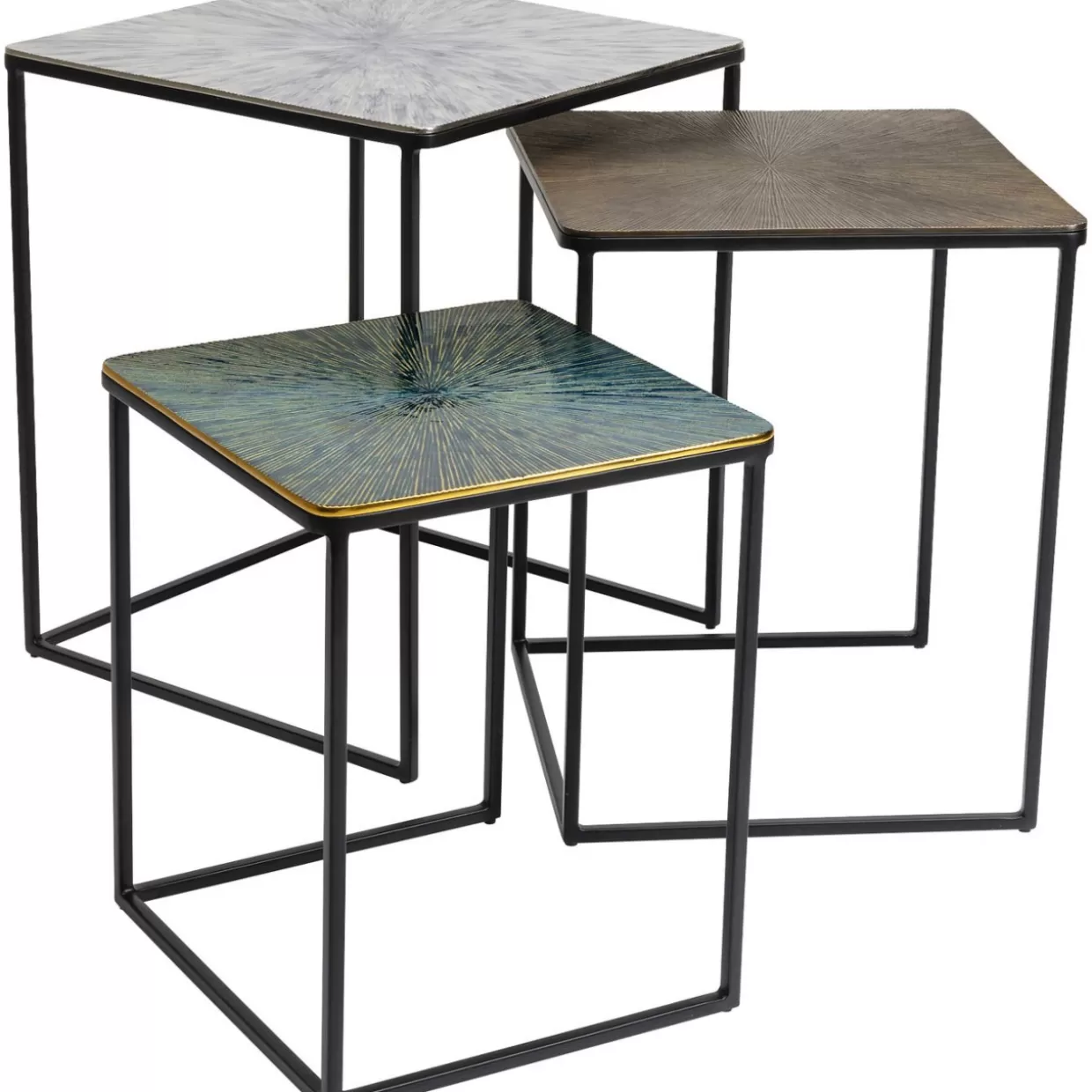 Design KARE - Set da 3 Tavolini Ray Quadrati con Stile Contemporaneo per Soggiorni Funzionali
