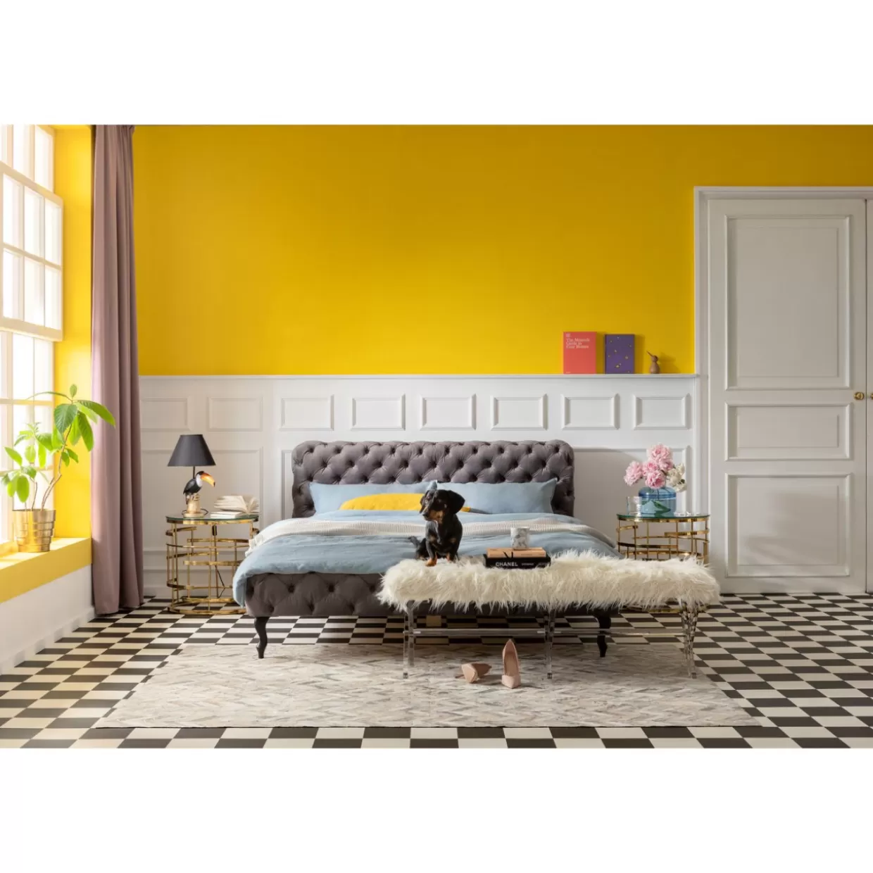 Letto Desire in Velluto Grigio Argento 160x200 - Design Moderno KARE con Testiera Imbottita